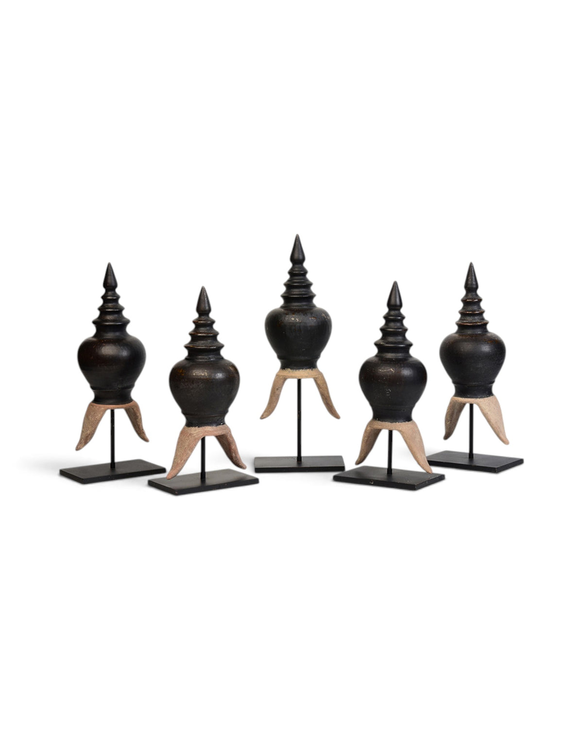 A Set of 5 Thai Stoneware Ceramic Roof Ridge Decoration - Set of 5