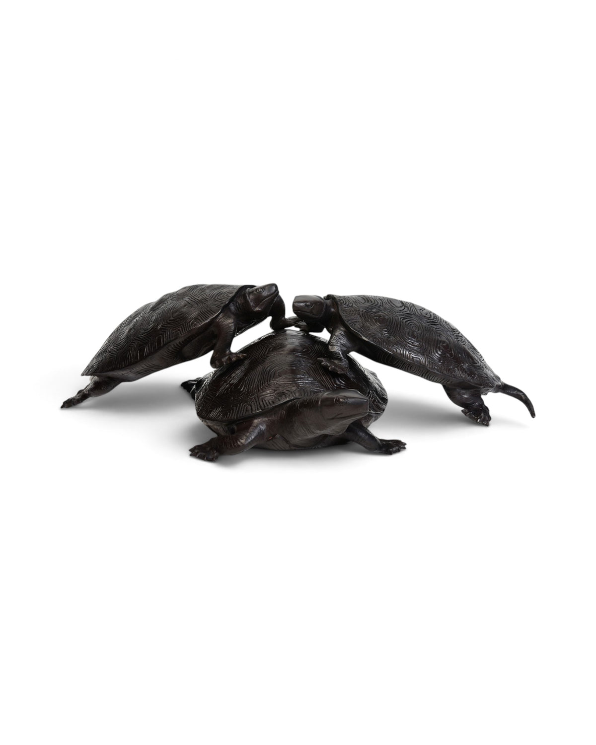 A Set of 3 Finely Cast Asian Bronze Turtles Animal Statues - Set of 3