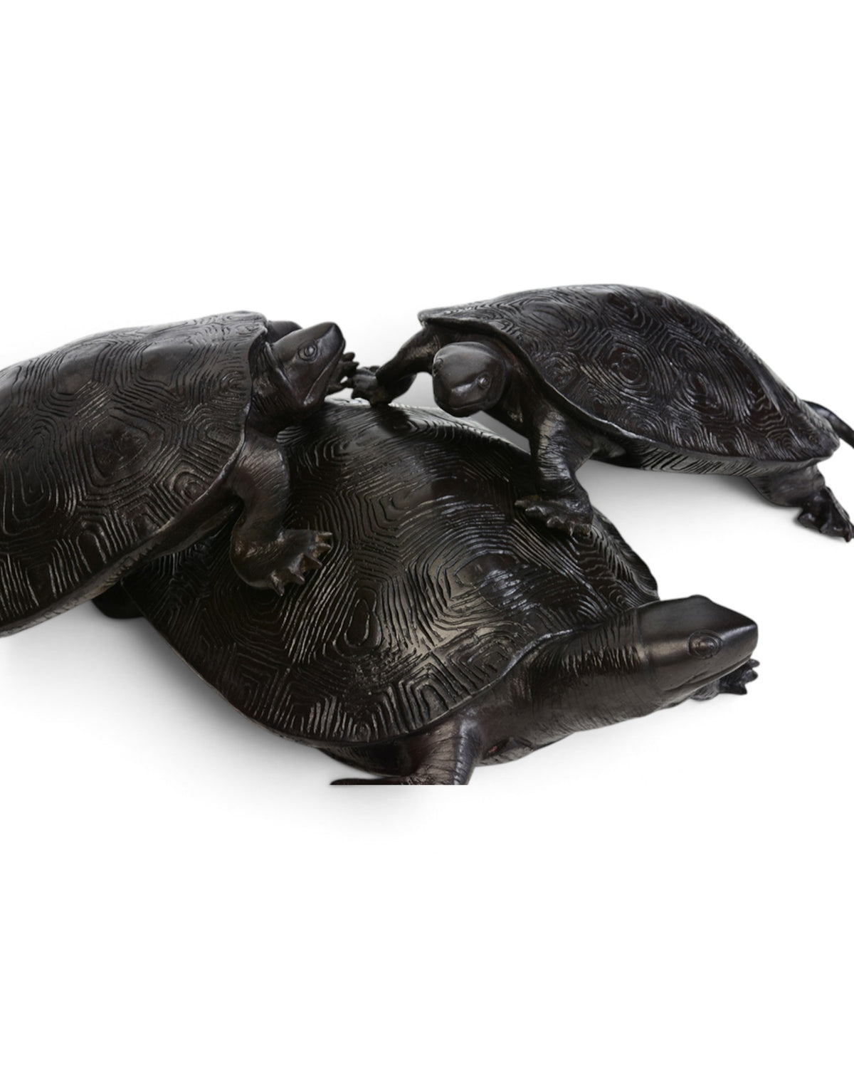 A Set of 3 Finely Cast Asian Bronze Turtles Animal Statues - Set of 3