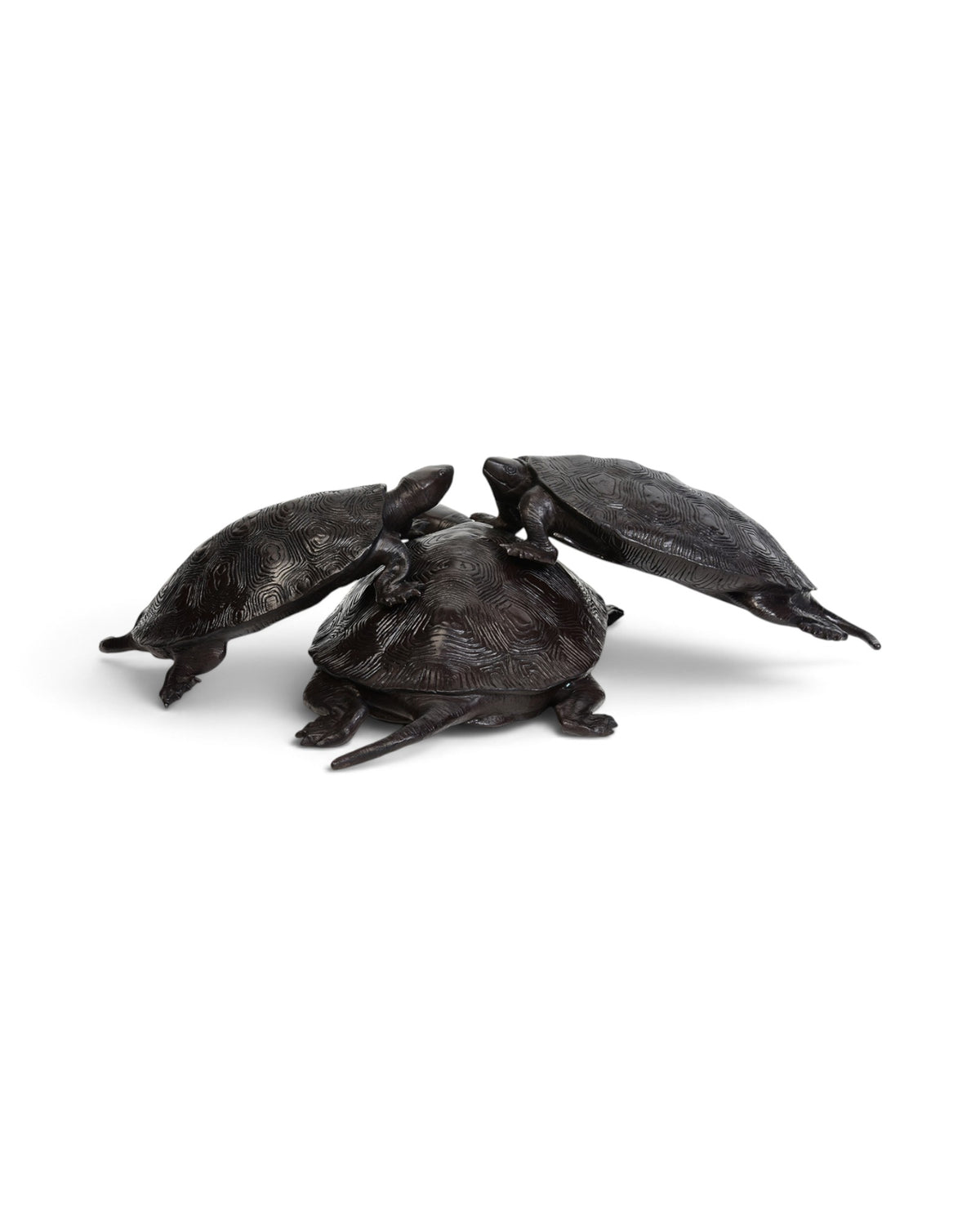 A Set of 3 Finely Cast Asian Bronze Turtles Animal Statues - Set of 3