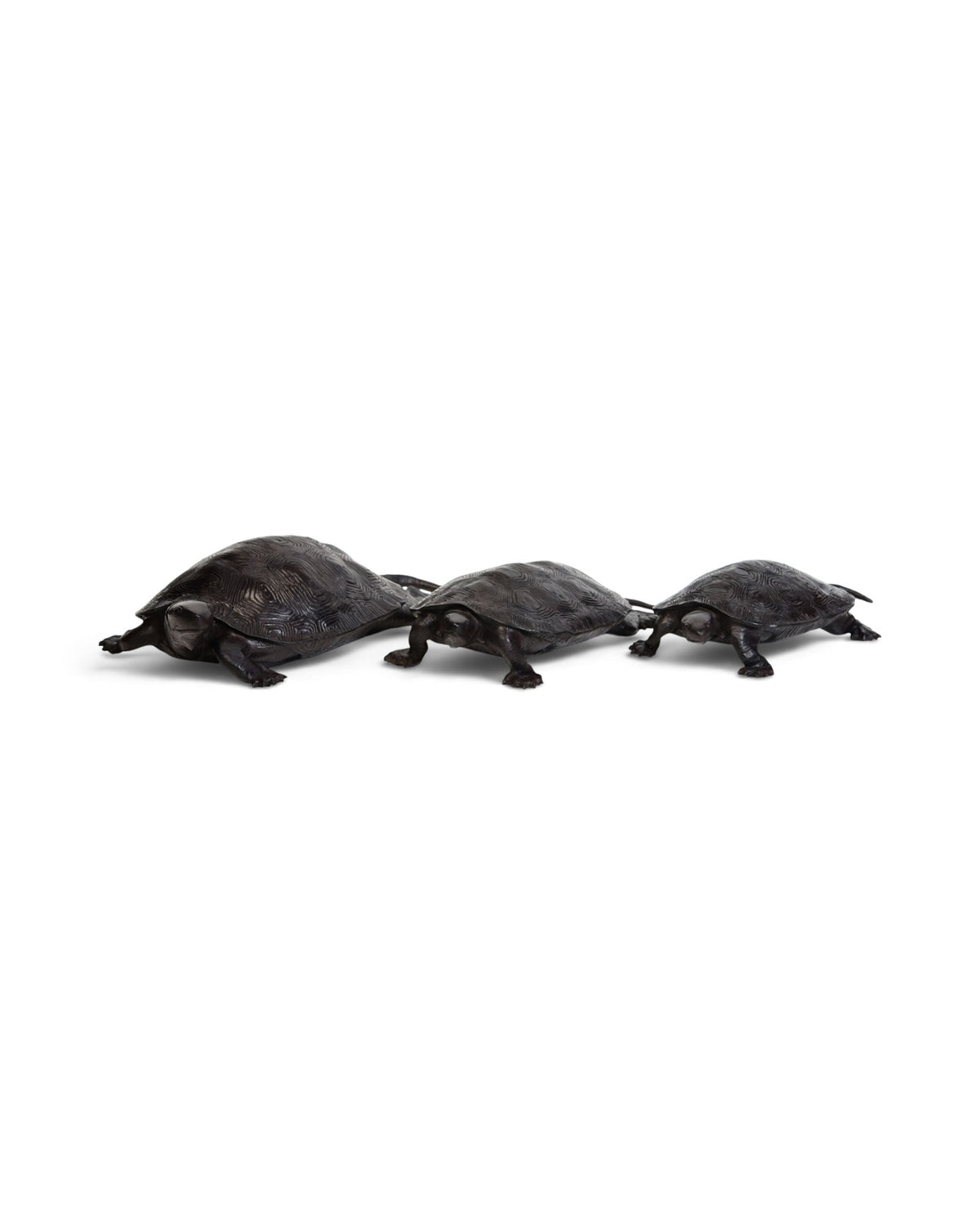 A Set of 3 Finely Cast Asian Bronze Turtles Animal Statues - Set of 3