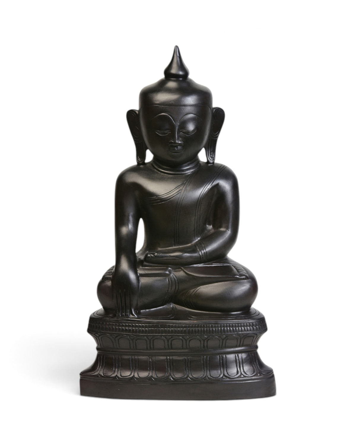 Burmese Bronze Seated Buddha Statue, Deep Black