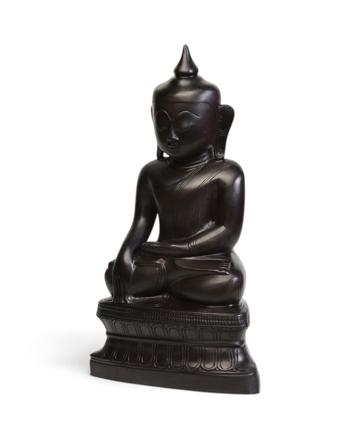 Burmese Bronze Seated Buddha Statue, Deep Black