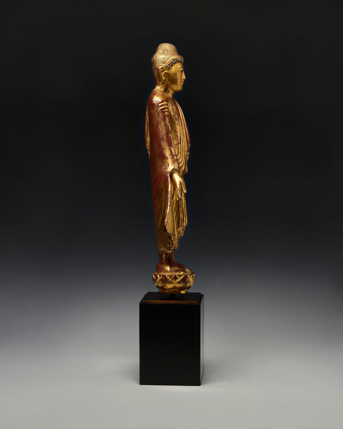Burmese Wooden Standing Buddha Mandalay Style with Stand