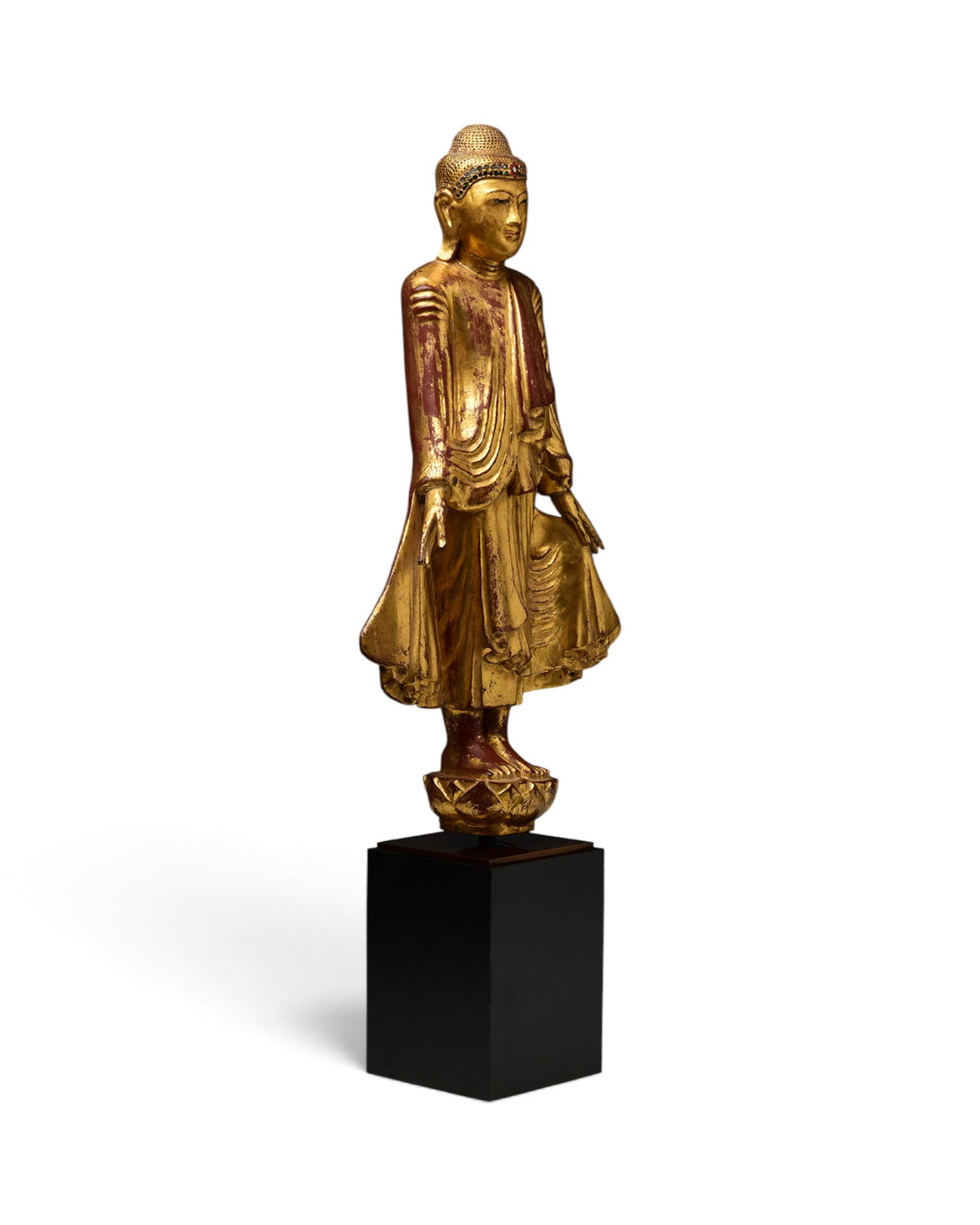 Burmese Wooden Standing Buddha Mandalay Style with Stand