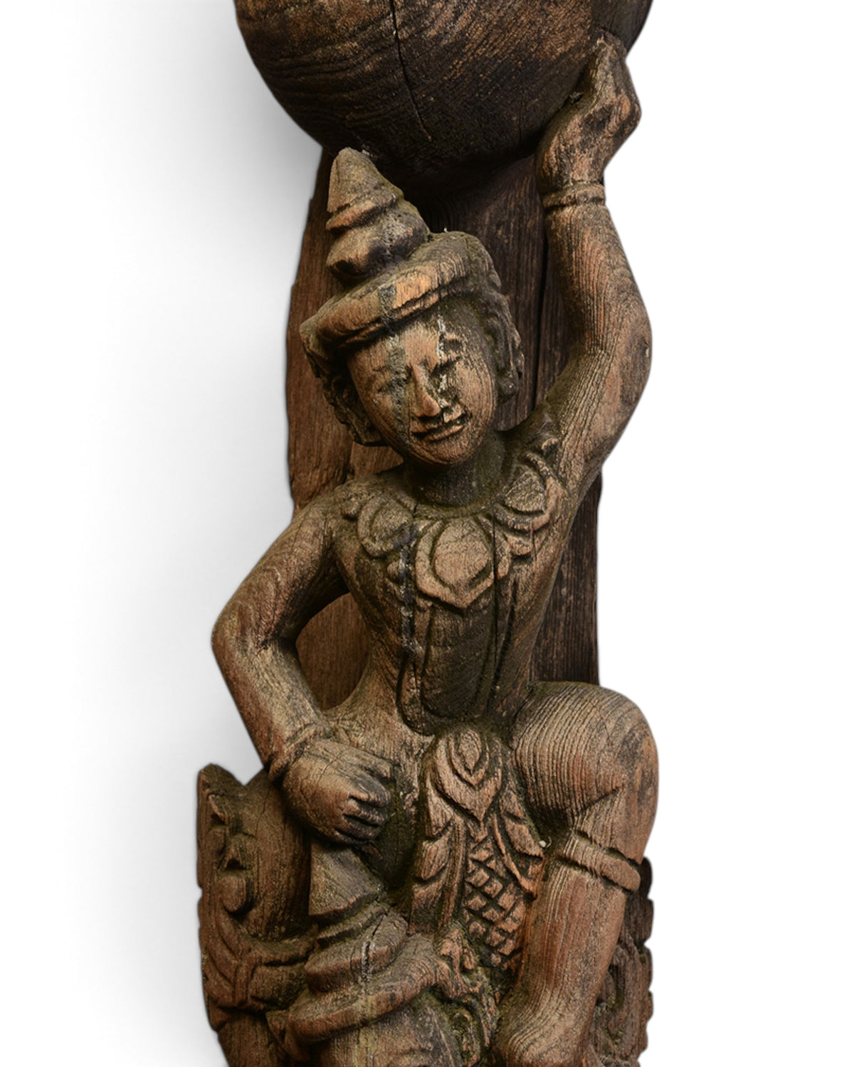 A Pair of Burmese Wooden Finial (Chofa) with Figures - Set of 2