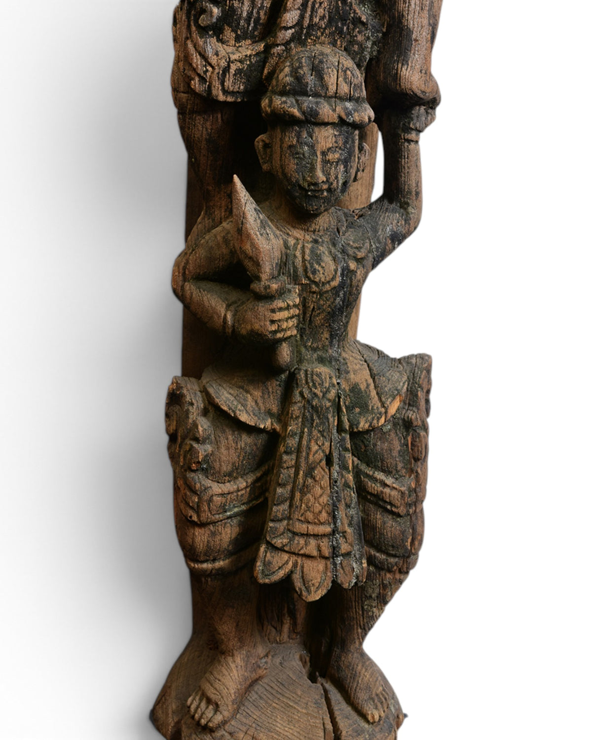 A Pair of Burmese Wooden Finial (Chofa) with Figures - Set of 2