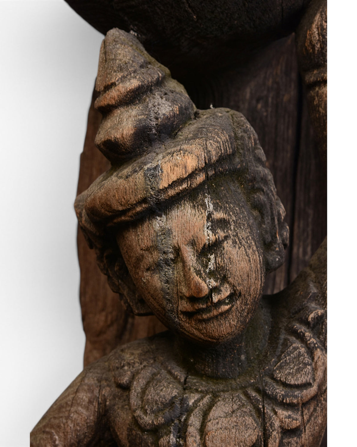A Pair of Burmese Wooden Finial (Chofa) with Figures - Set of 2