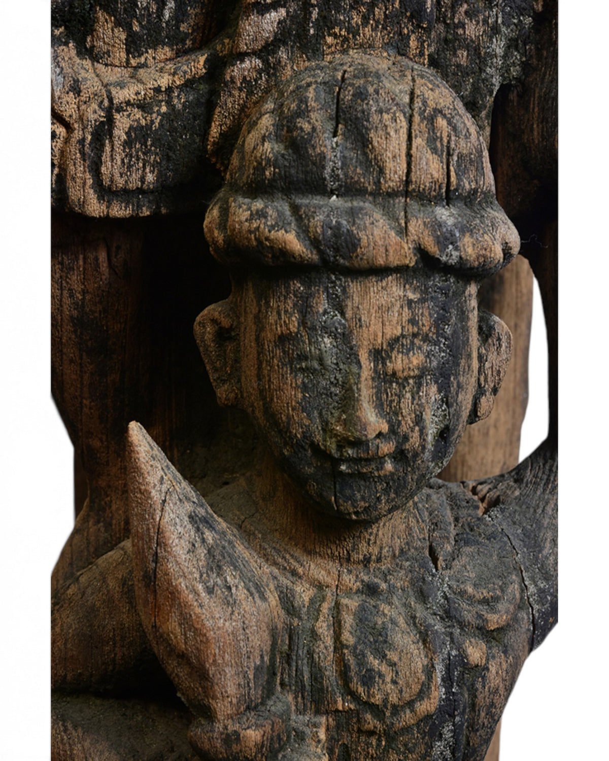 A Pair of Burmese Wooden Finial (Chofa) with Figures - Set of 2