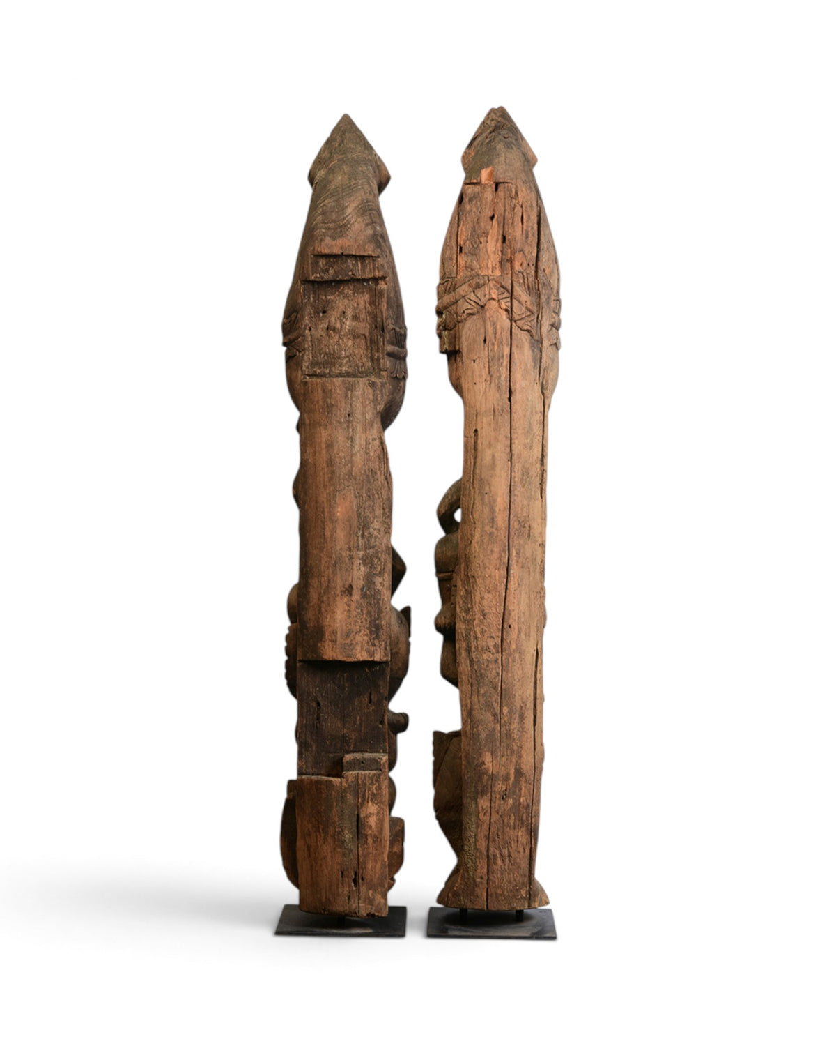 A Pair of Burmese Wooden Finial (Chofa) with Figures - Set of 2