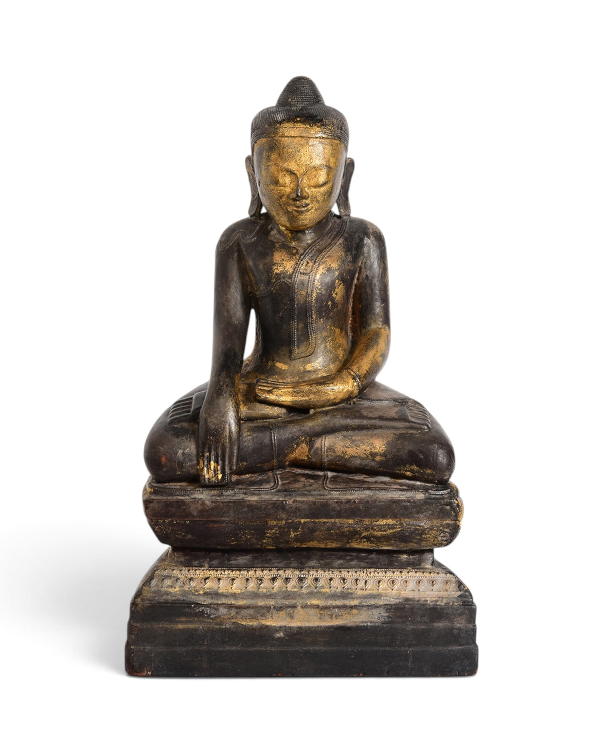 Burmese Wooden Seated Buddha, Black Lacquer