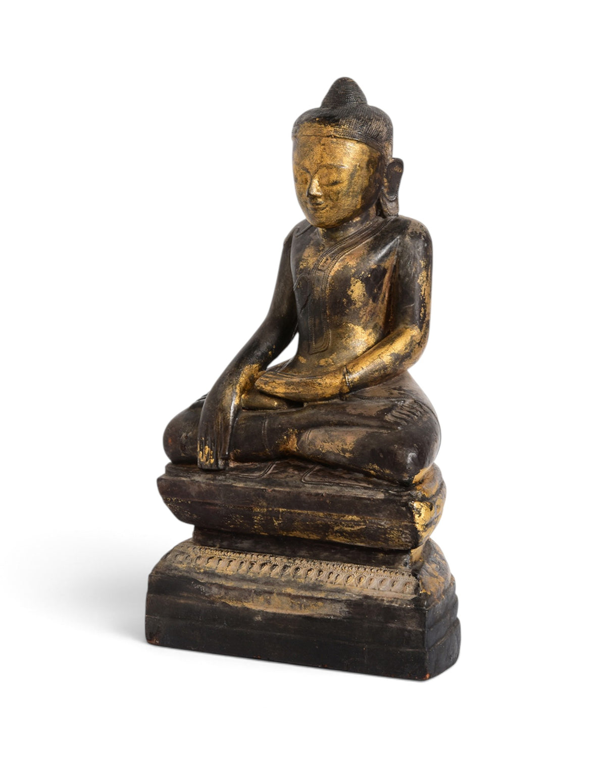 Burmese Wooden Seated Buddha, Black Lacquer