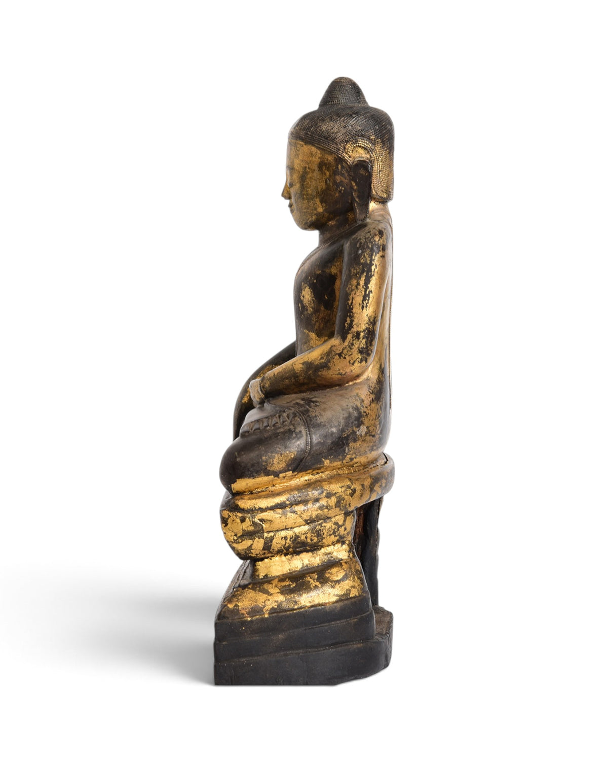 Burmese Wooden Seated Buddha, Black Lacquer