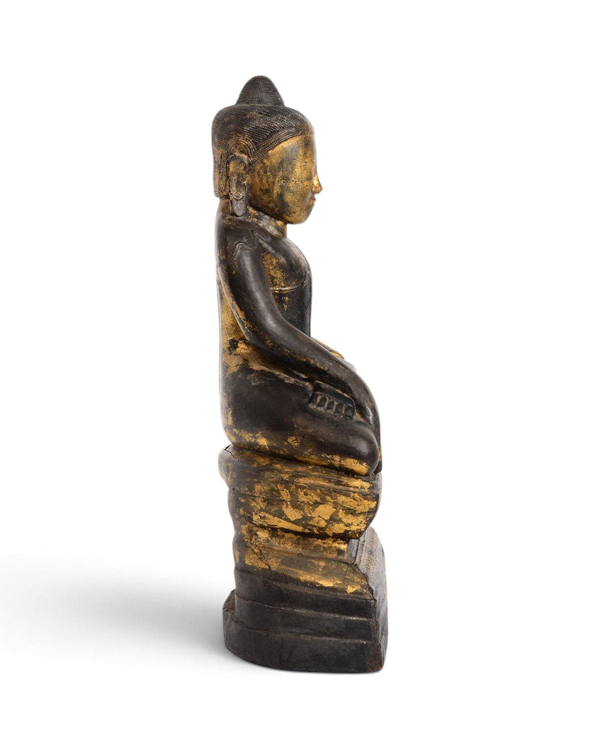 Burmese Wooden Seated Buddha, Black Lacquer