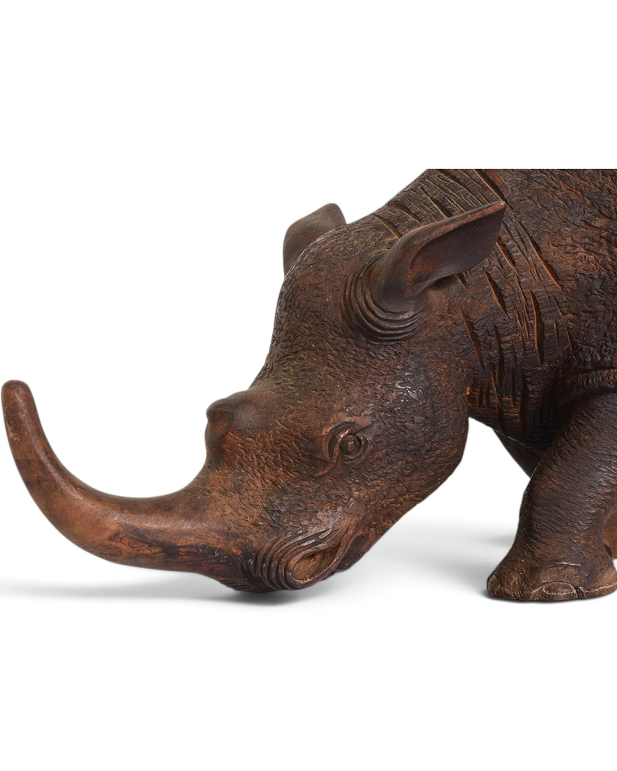 Finely Carved Asian Wooden Rhino Animal Statue