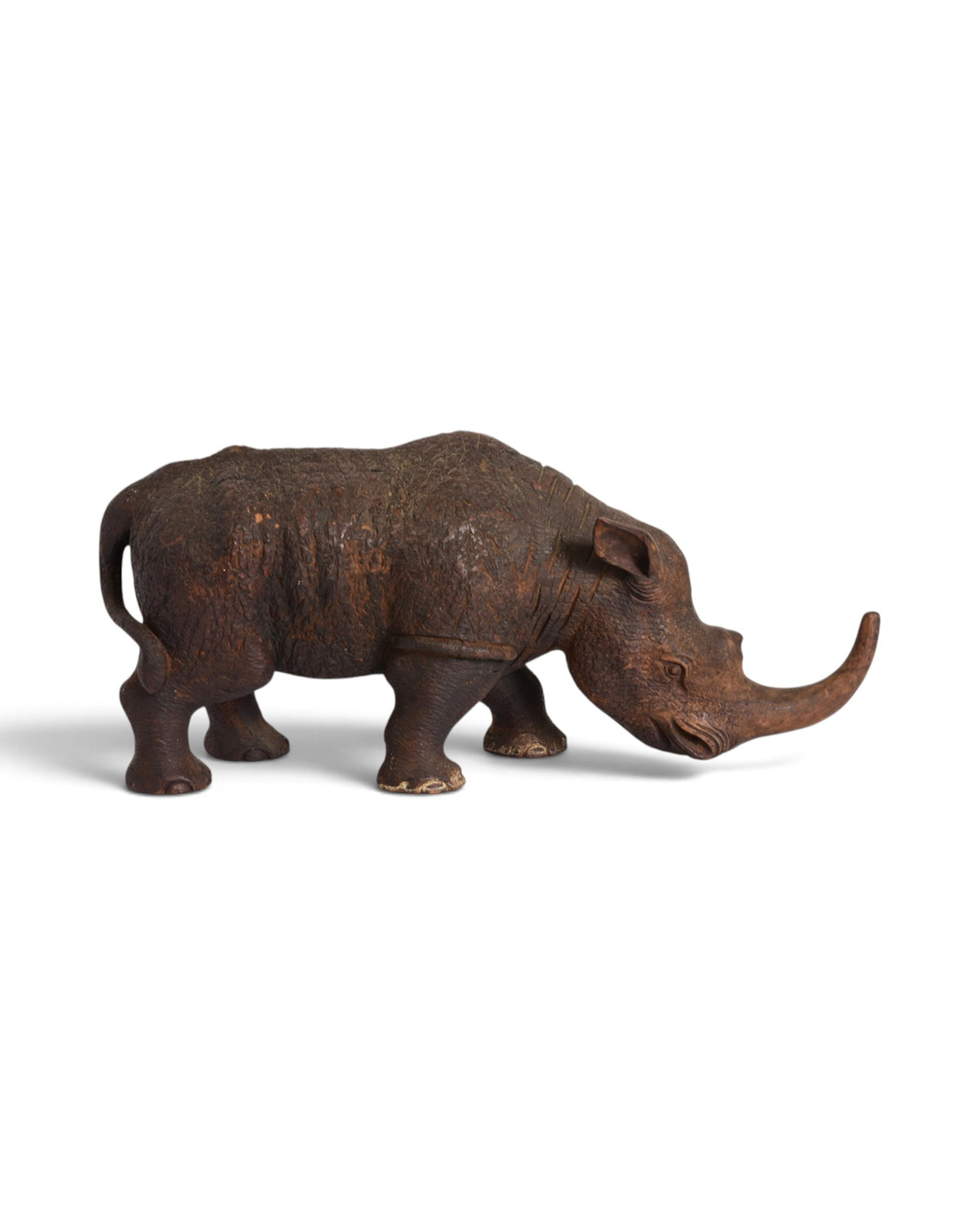 Finely Carved Asian Wooden Rhino Animal Statue