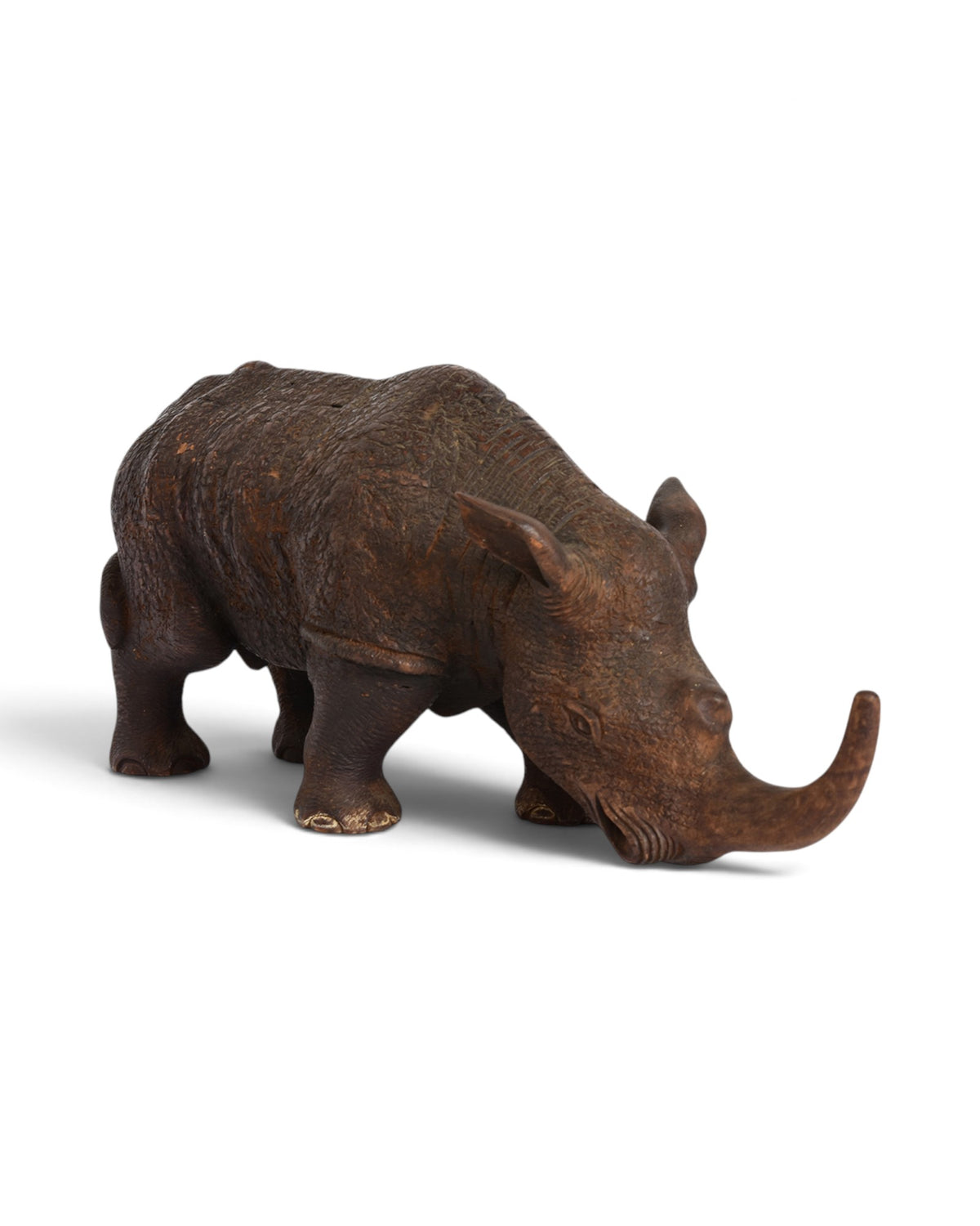 Finely Carved Asian Wooden Rhino Animal Statue