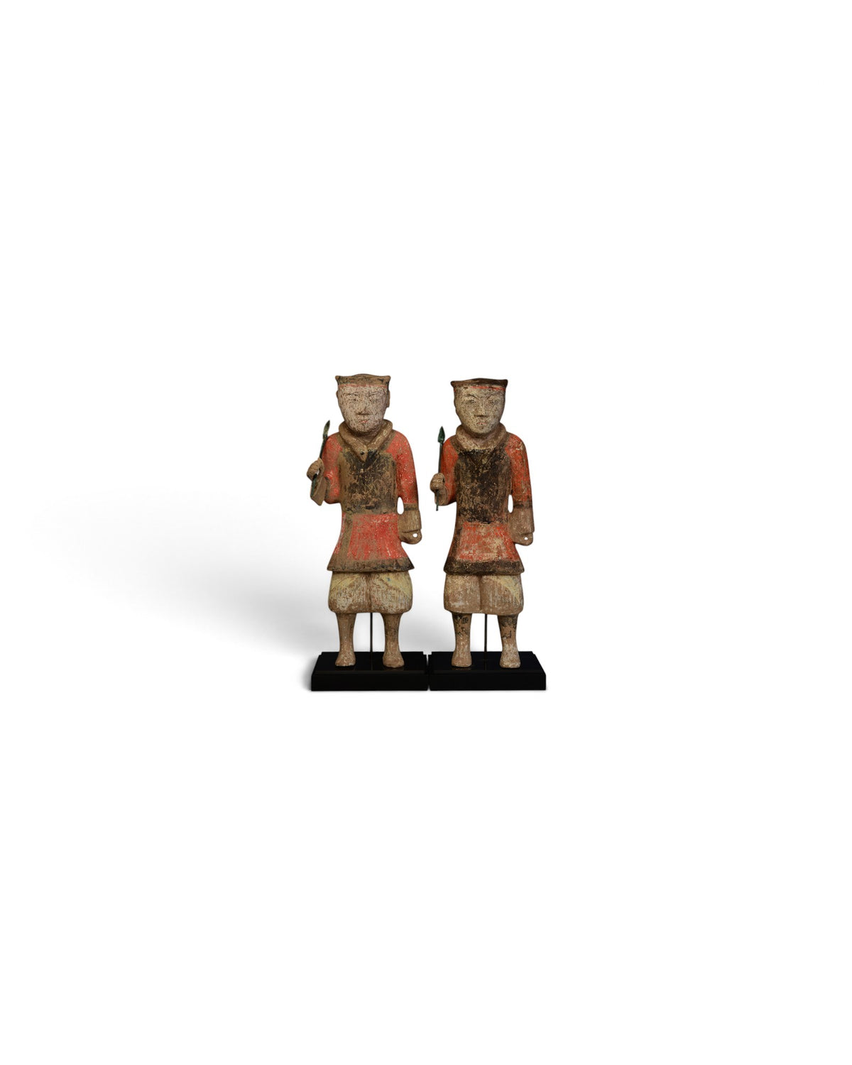 A Pair of Chinese Painted Pottery Warrior Holding Bronze Spear with Oxford TL Test - Set of 2