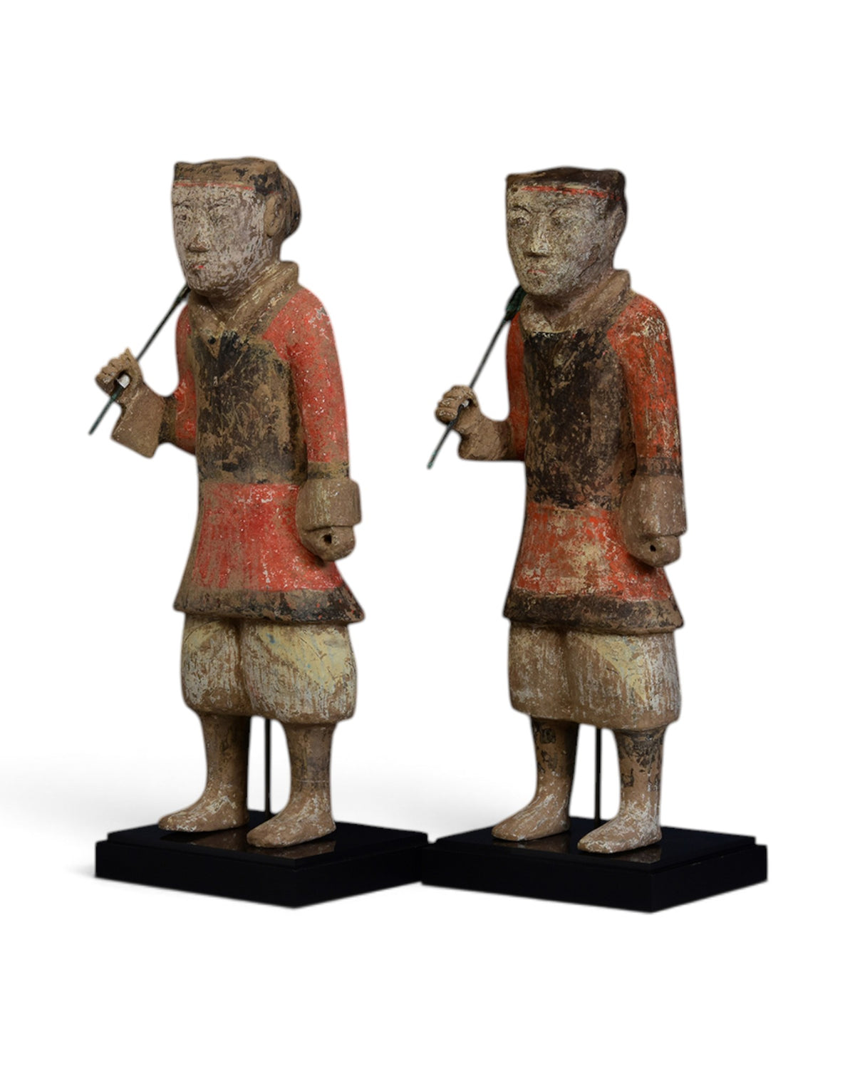 A Pair of Chinese Painted Pottery Warrior Holding Bronze Spear with Oxford TL Test - Set of 2