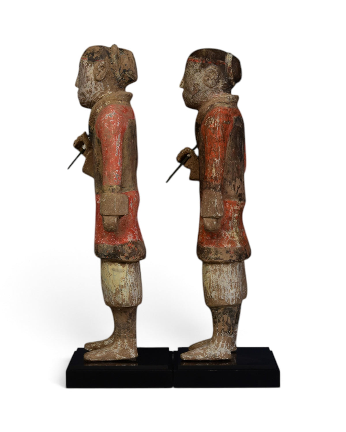 A Pair of Chinese Painted Pottery Warrior Holding Bronze Spear with Oxford TL Test - Set of 2