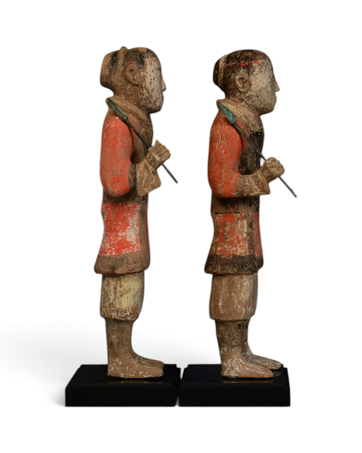 A Pair of Chinese Painted Pottery Warrior Holding Bronze Spear with Oxford TL Test - Set of 2