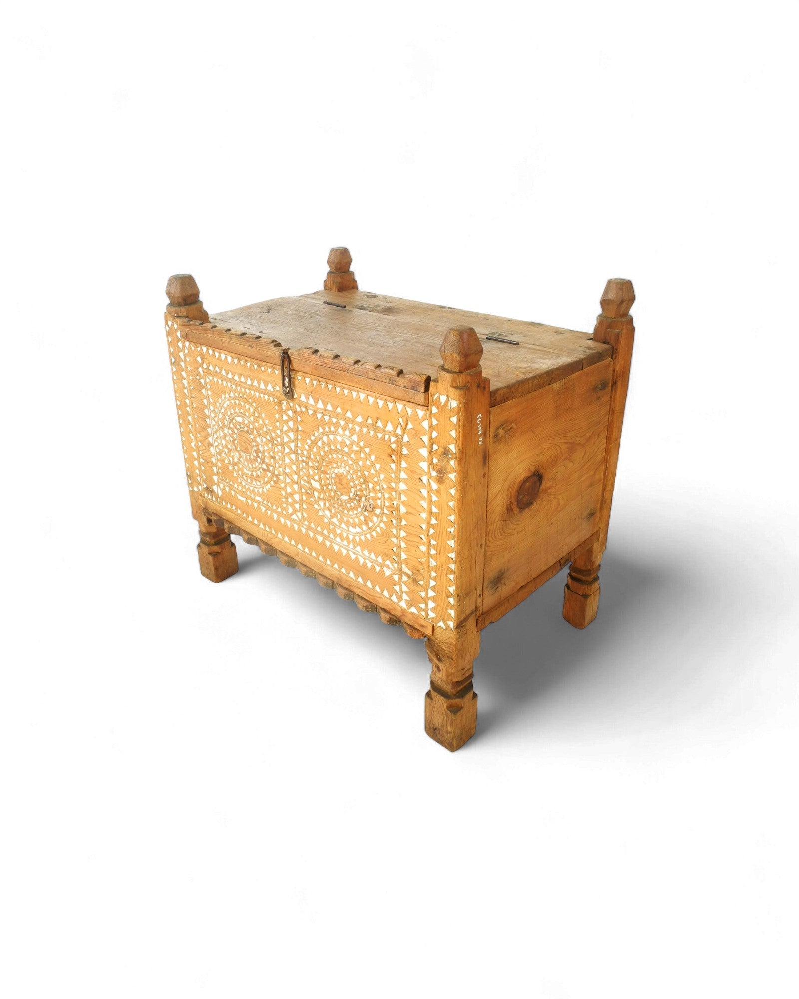 Antique Waziristan Cedar Chest with Inlaid Motifs