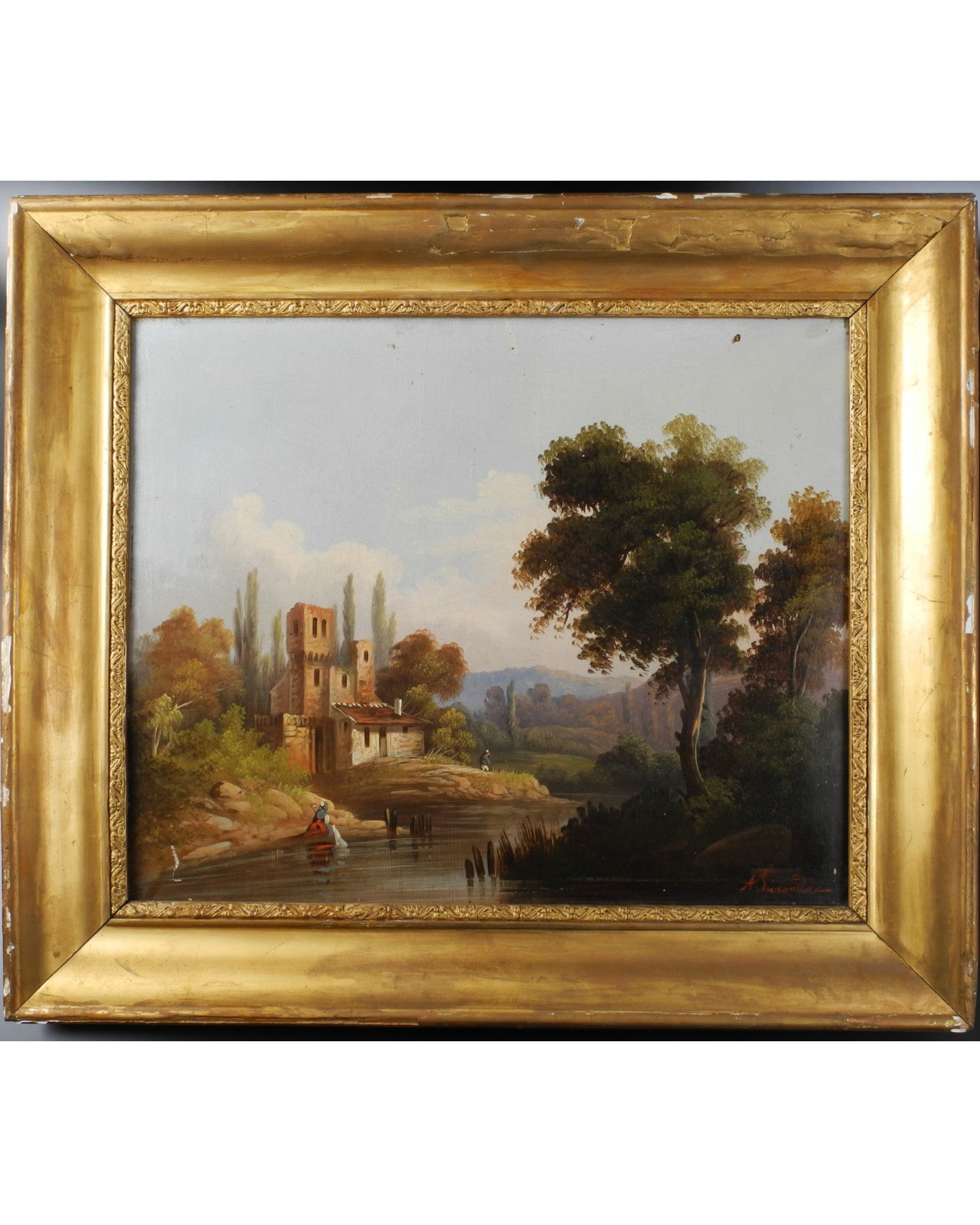 Bucolic Landscape Oil Painting, French School (50 x 58cm) 1 - Surround Living - 2
