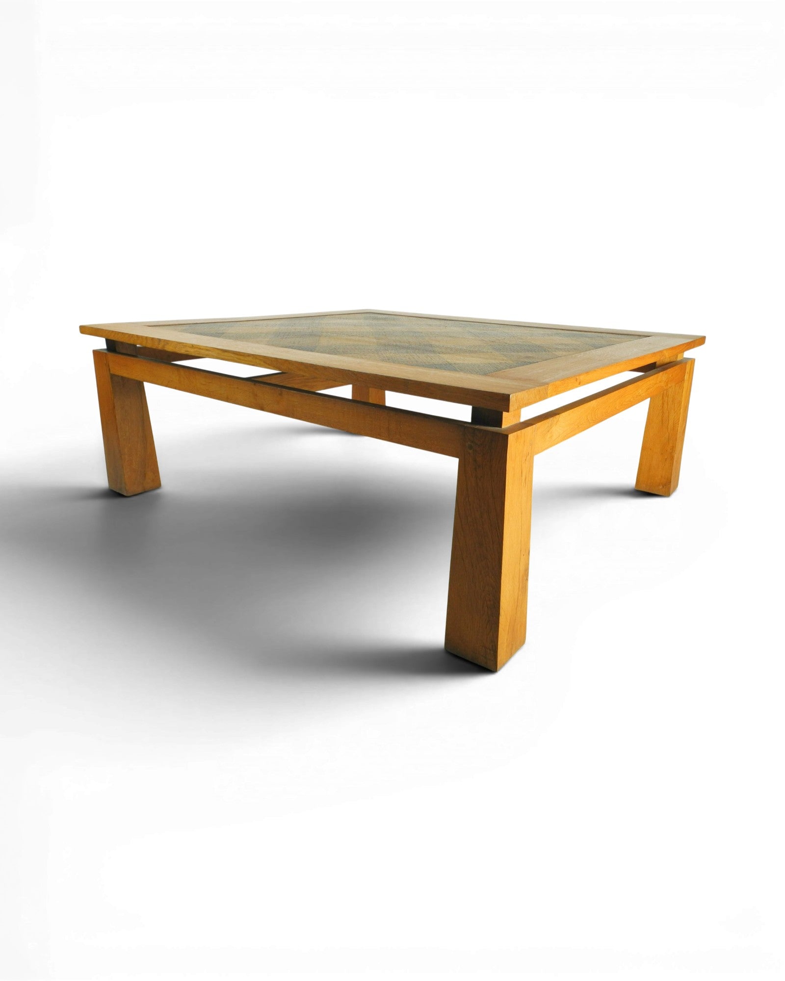 Oak Wood Coffee Table with Borneo Checkered Rattan Top - Surround Living - 4