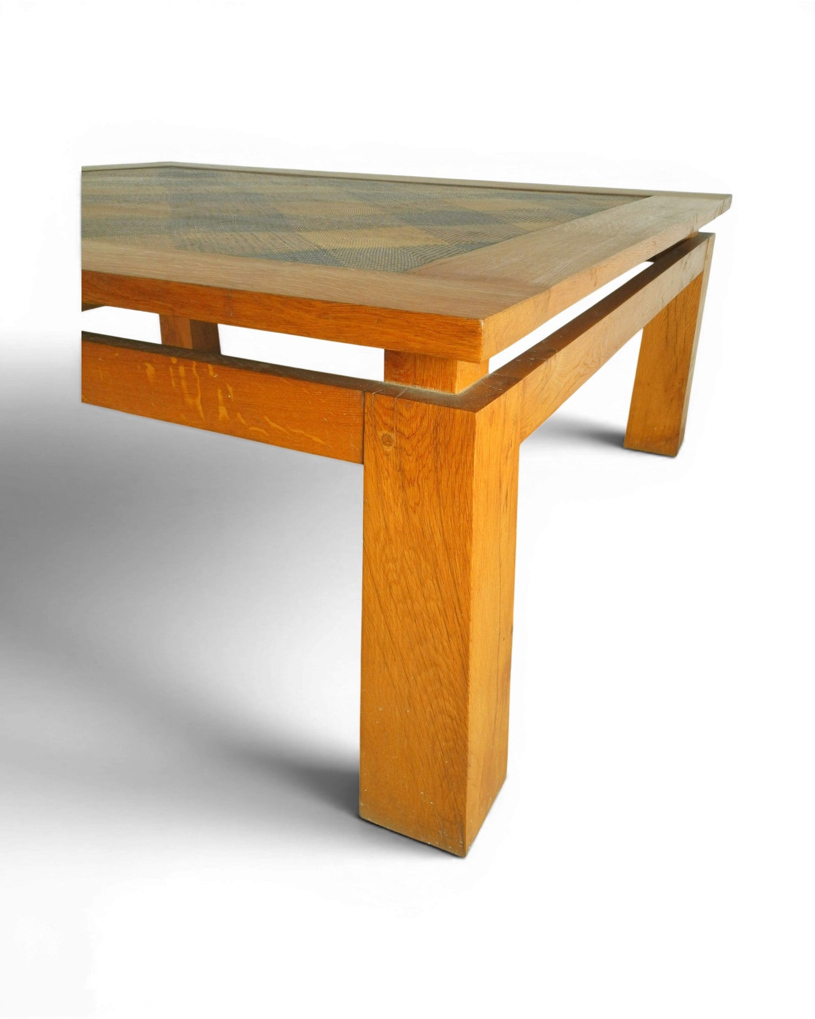 Oak Wood Coffee Table with Borneo Checkered Rattan Top - Surround Living - 5