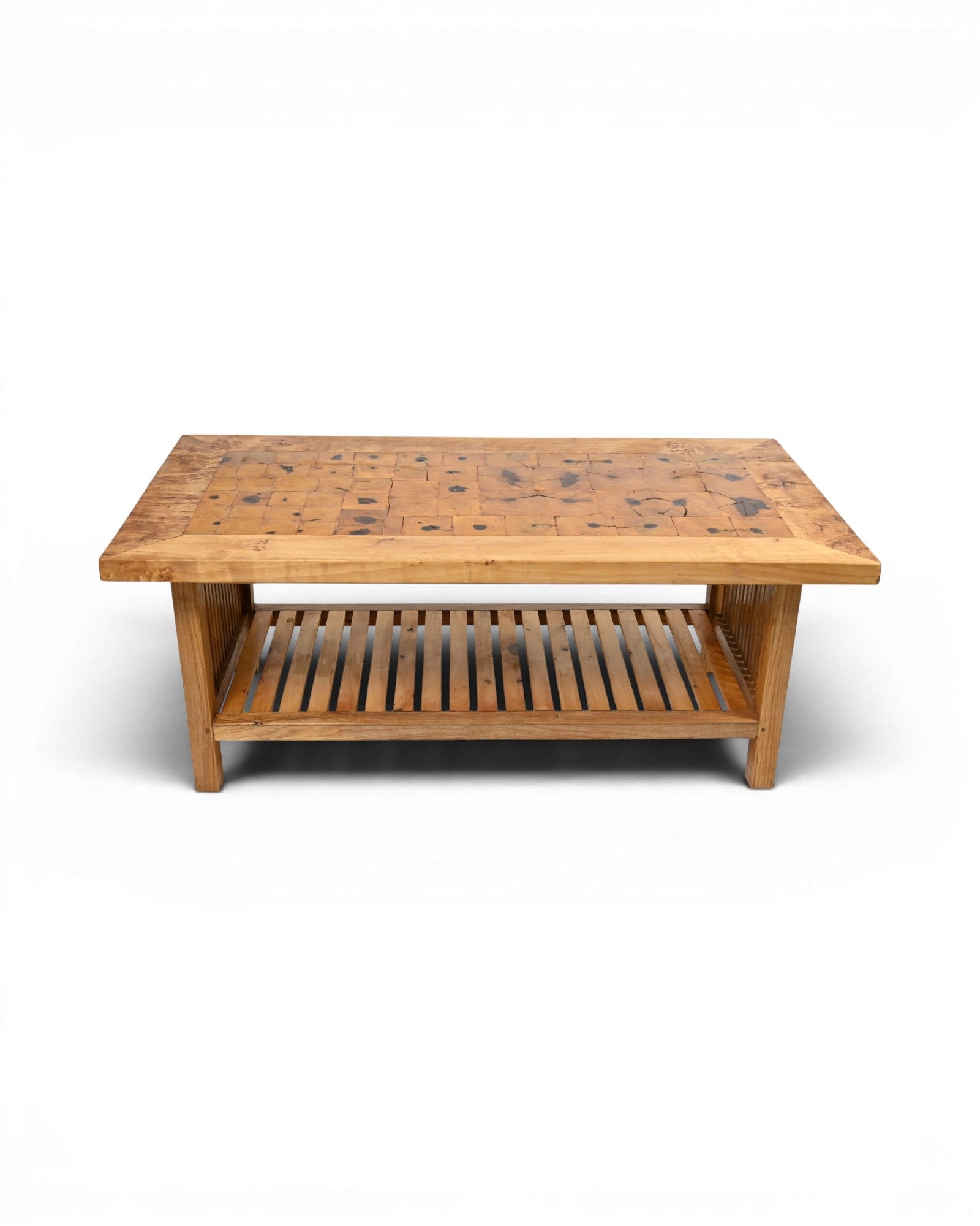 Elm Wood Coffee Table with Poplar Burl Top - Surround Living - 2