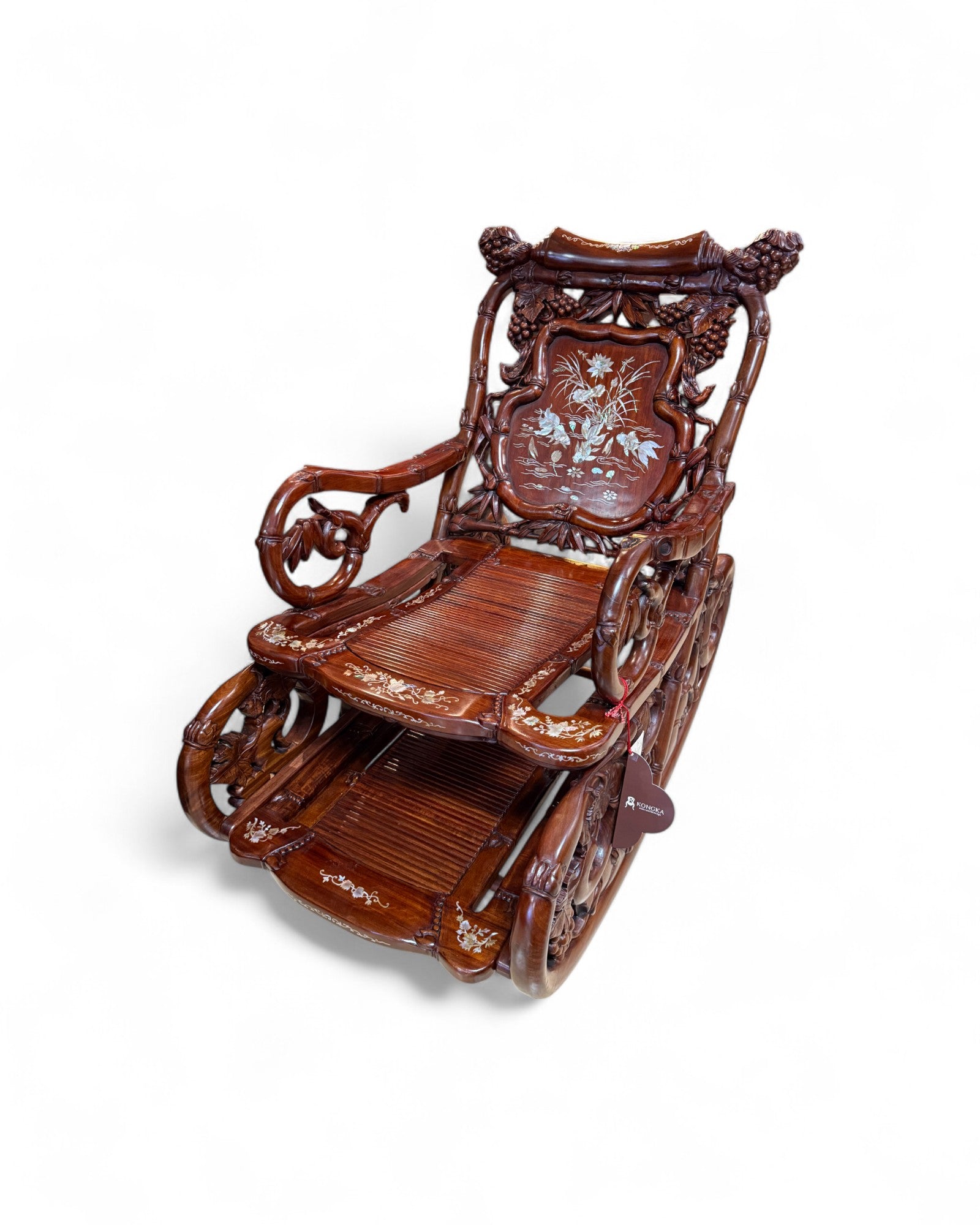 Chinese Mother-of-Pearl Inlaid Rosewood Rocking Recliner (Imperial-Style “Taishi” Chair)