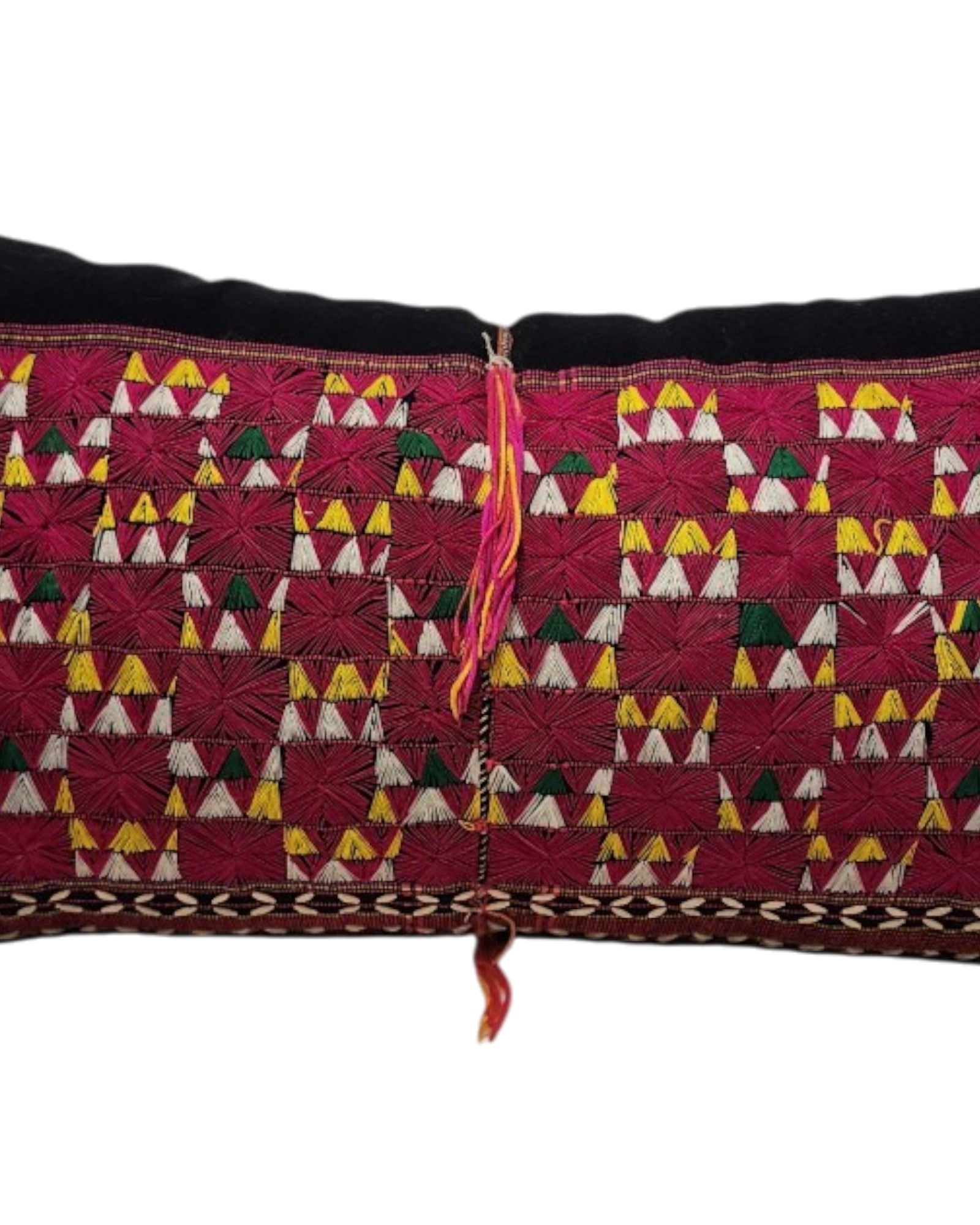 Hilltribe Lumbar Cushion with Beads - Red & Multicoloured