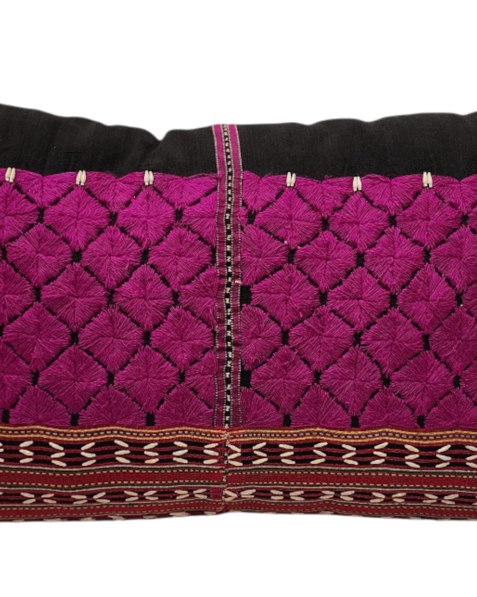 Hilltribe Lumbar Cushion with Beads - Fuchsia