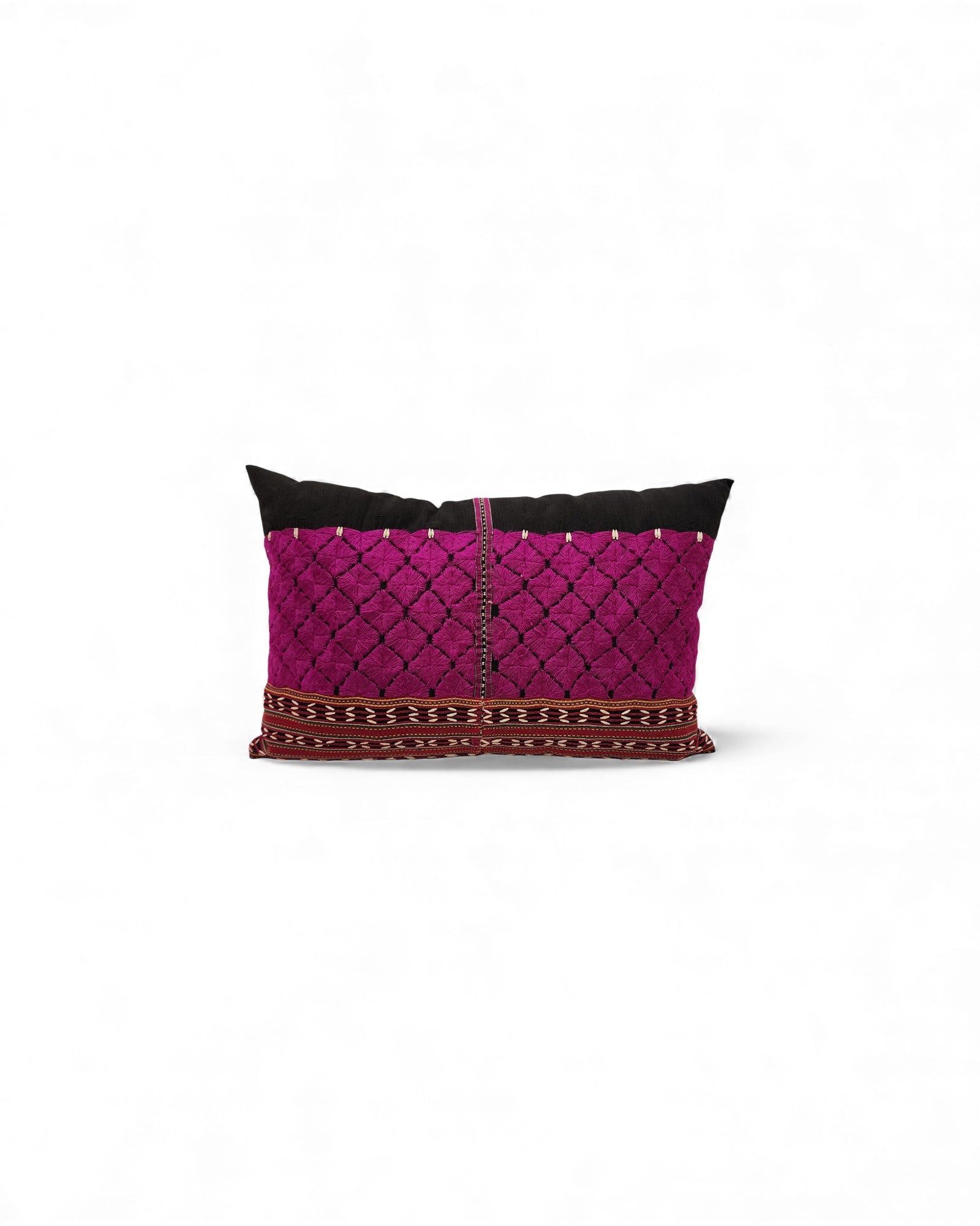 Hilltribe Lumbar Cushion with Beads - Fuchsia