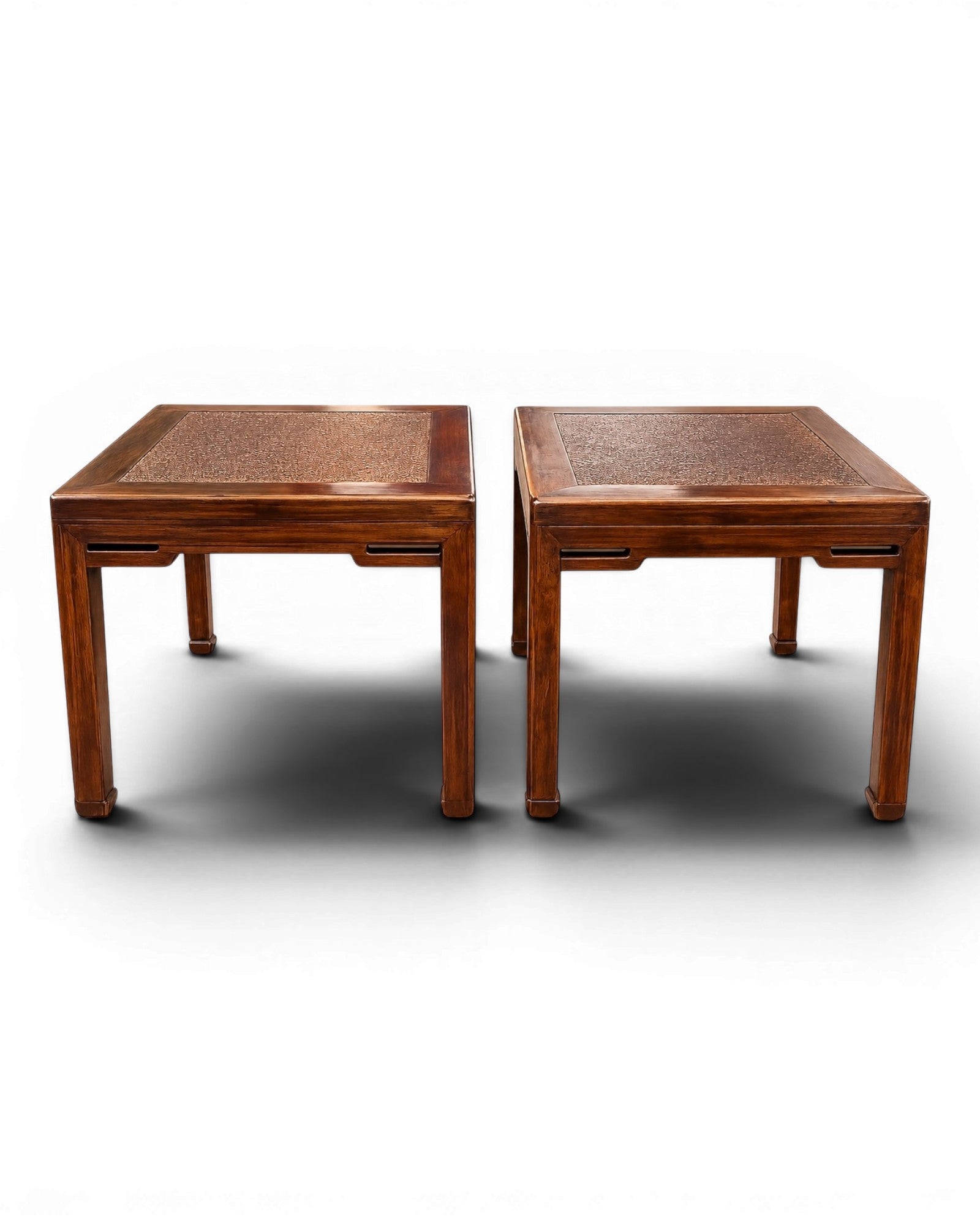 Pair of Qing Dynasty Lacquered Elm Wood Hocker Stools (Huixian Province)