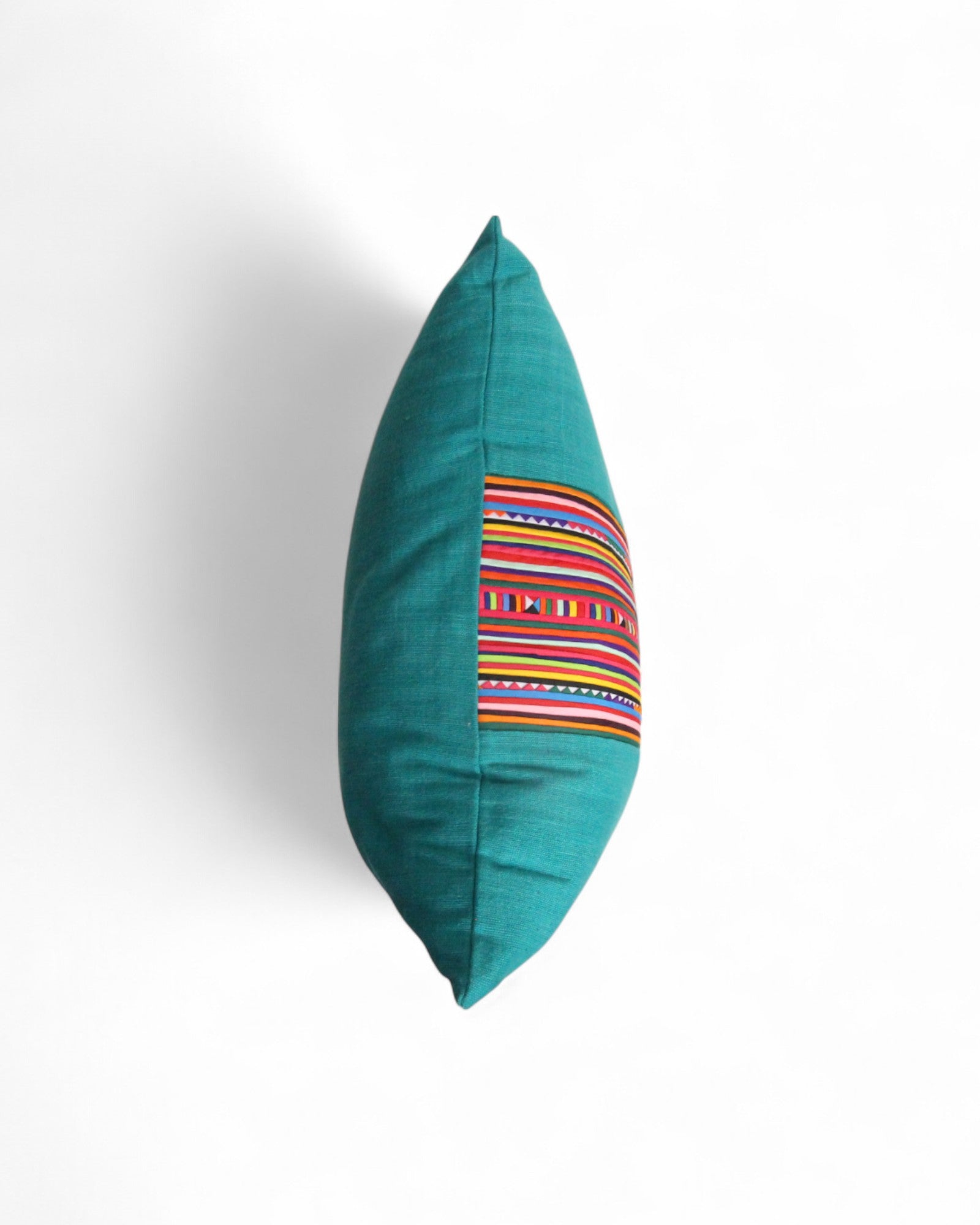 Square cushion with handwoven cotton and lisu embroidery center