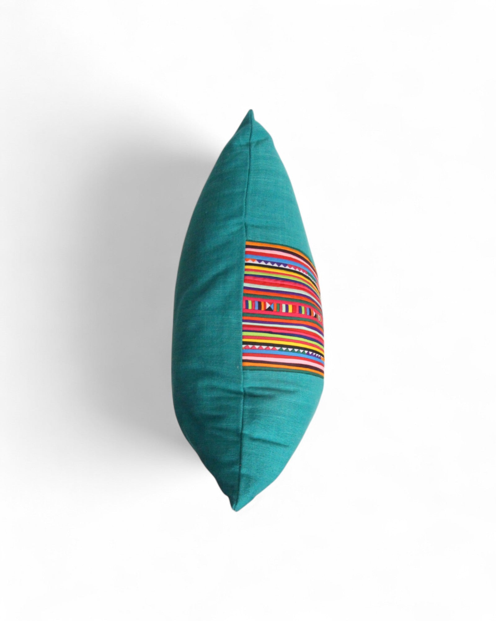 Square cushion with handwoven cotton and lisu embroidery center