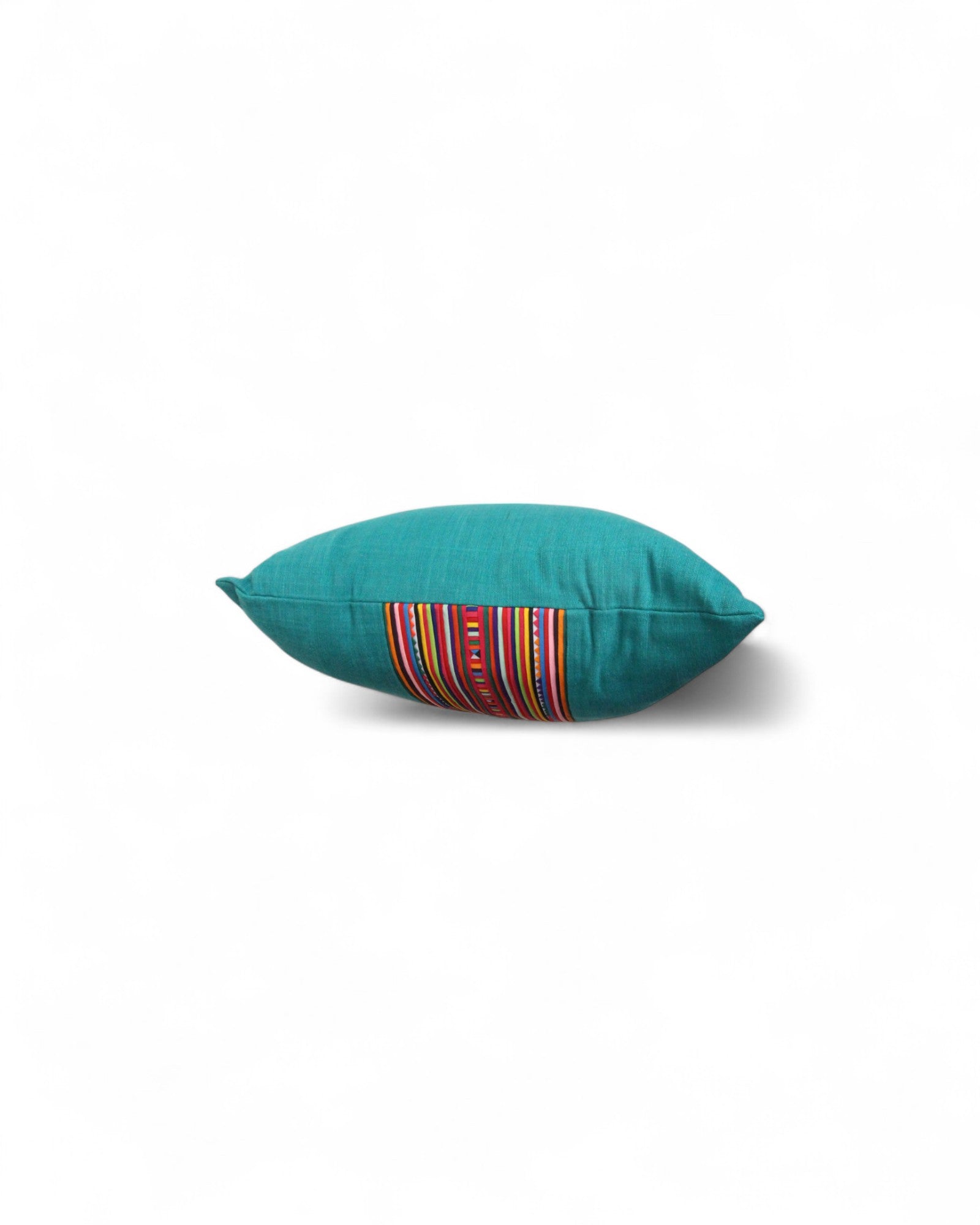 Square cushion with handwoven cotton and lisu embroidery center