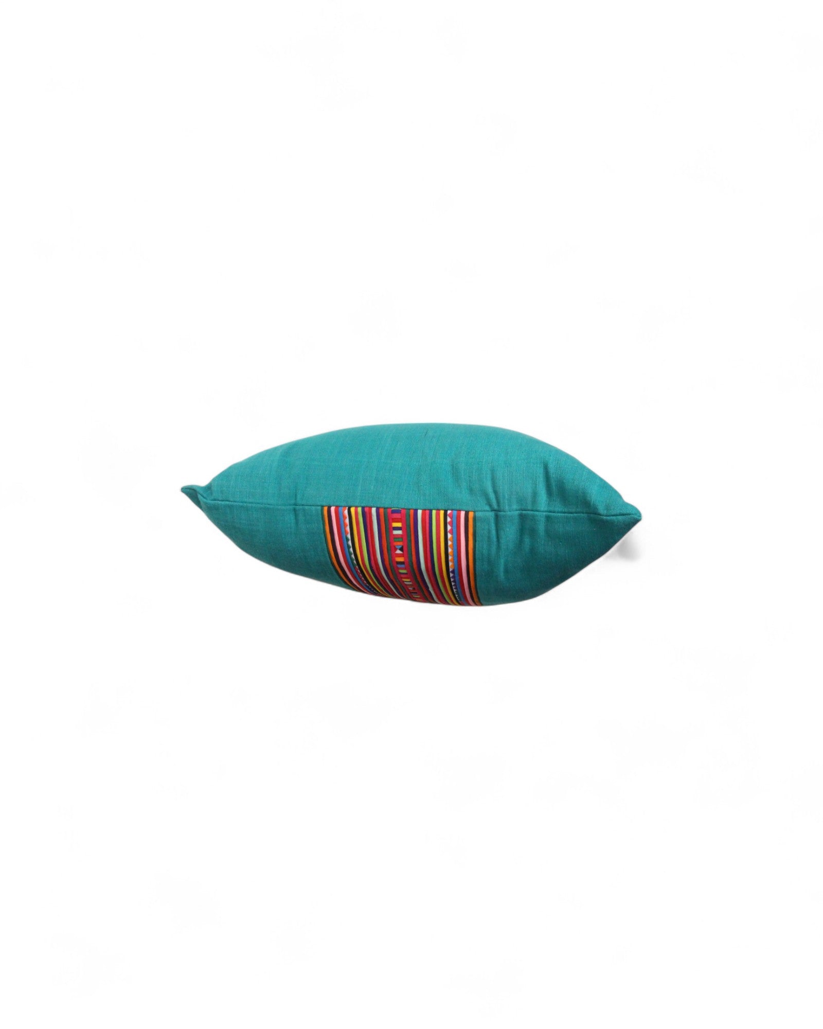Square cushion with handwoven cotton and lisu embroidery center