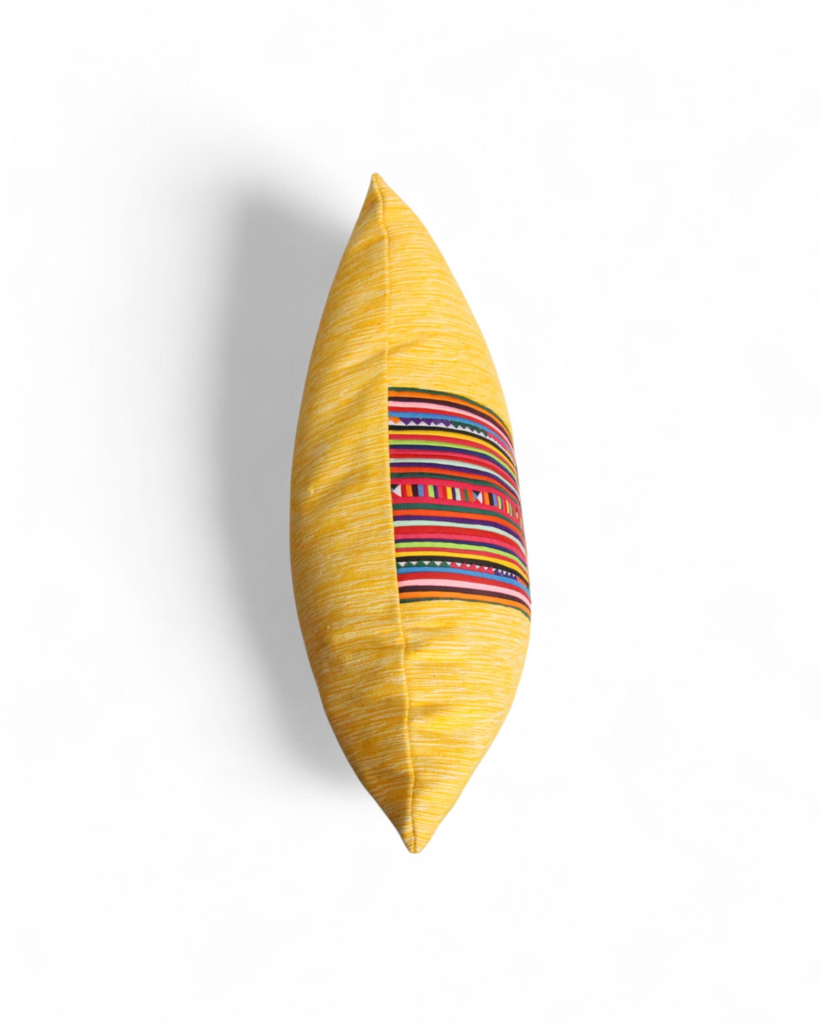 Square cushion with handwoven cotton and lisu embroidery center
