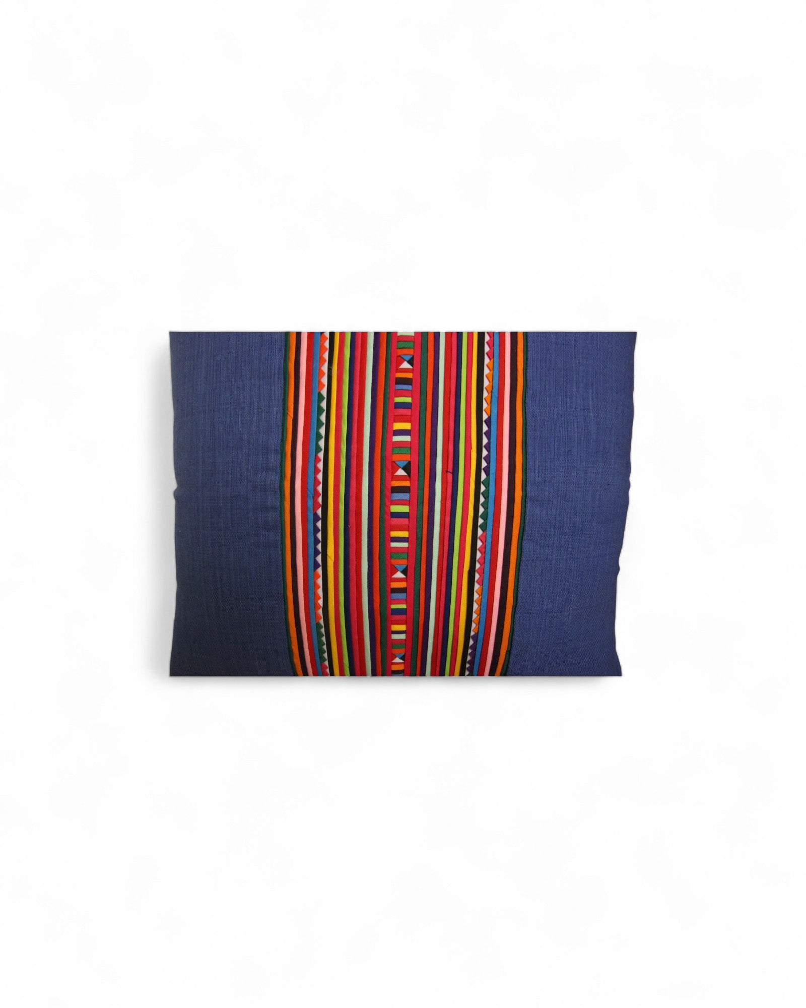 Square Cushion with Handwoven Cotton & Lisu Embroidery - Deep Navy