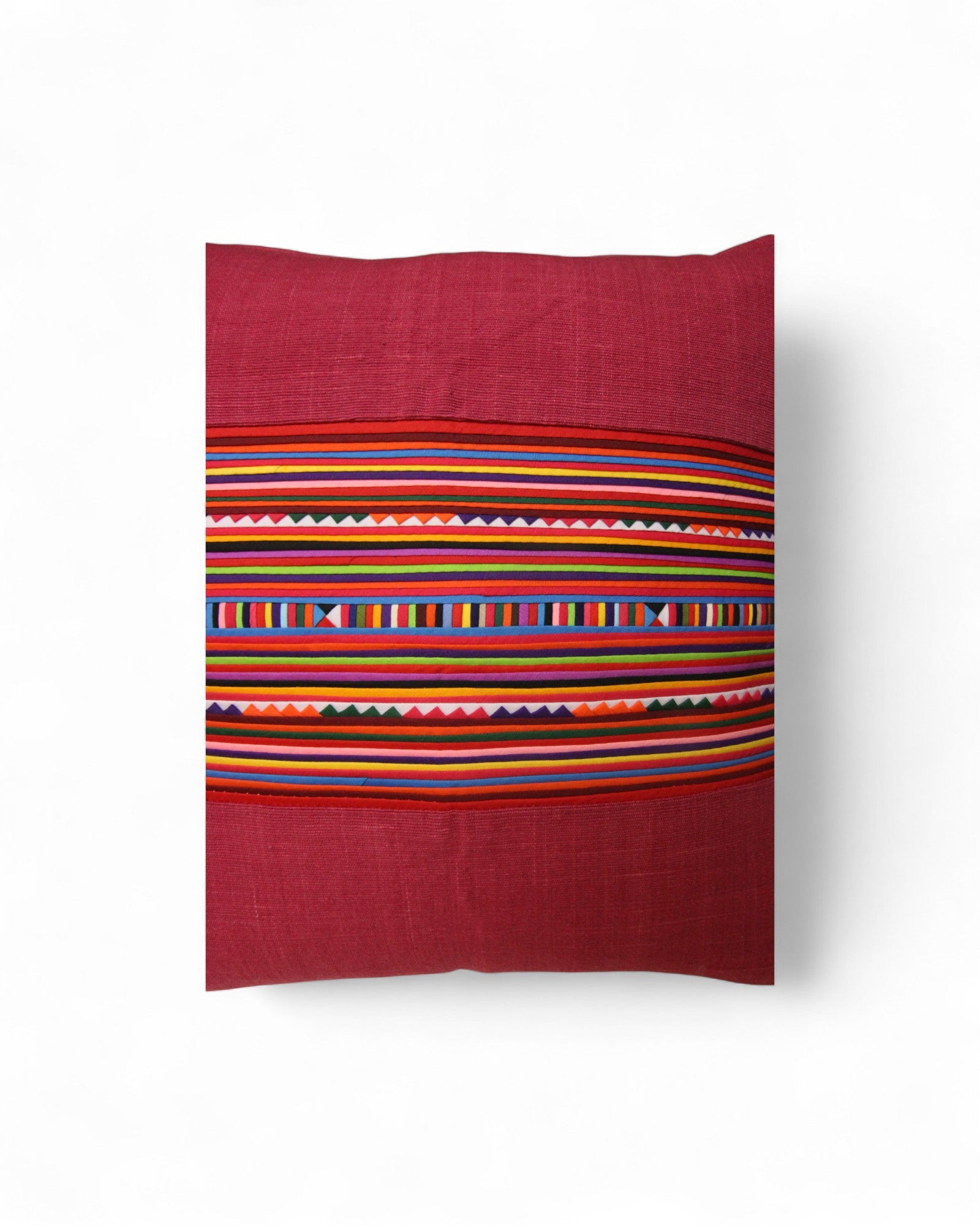 Square Cushion with Handwoven Cotton & Lisu Embroidery - Deep Pink