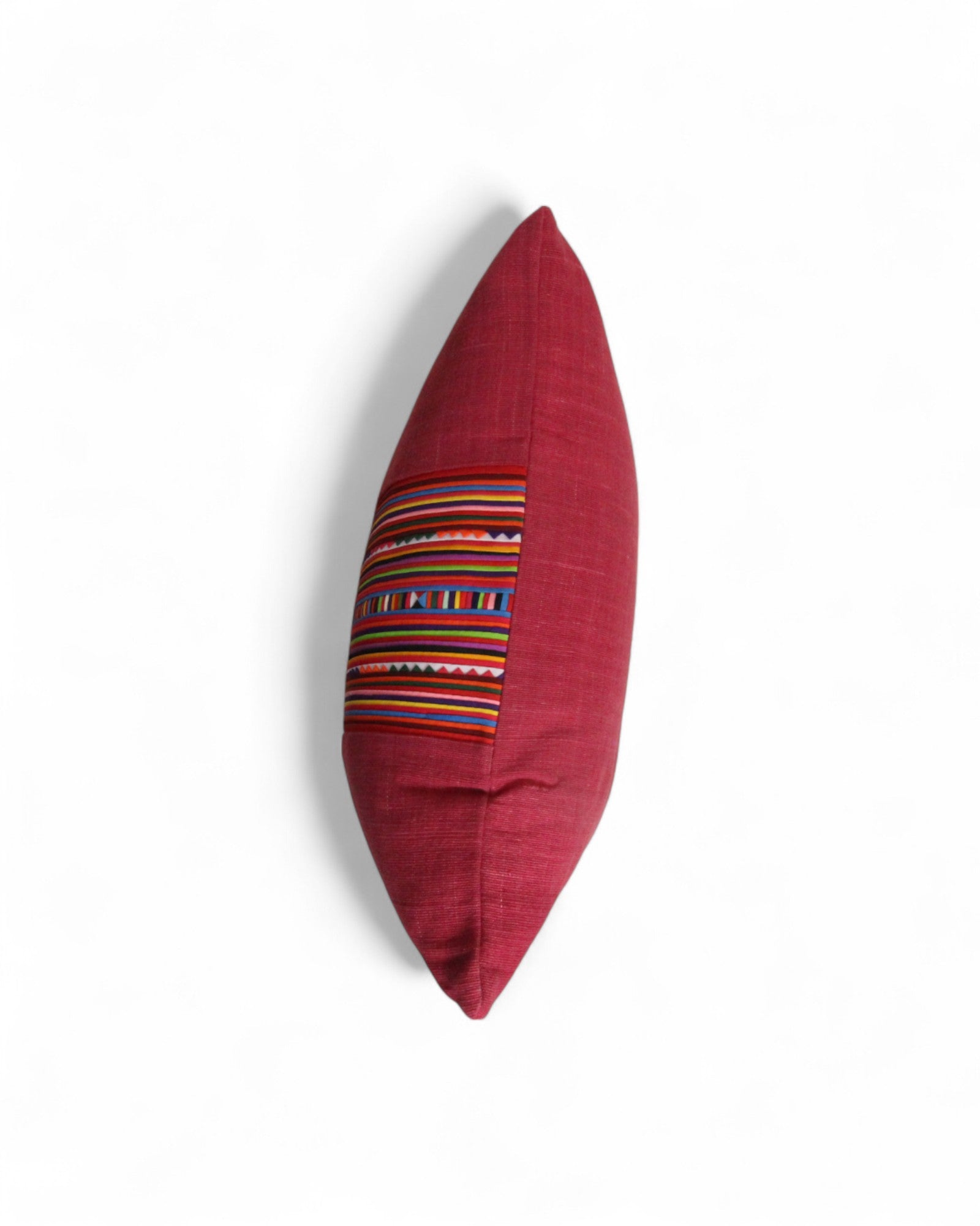 Square Cushion with Handwoven Cotton & Lisu Embroidery - Deep Pink