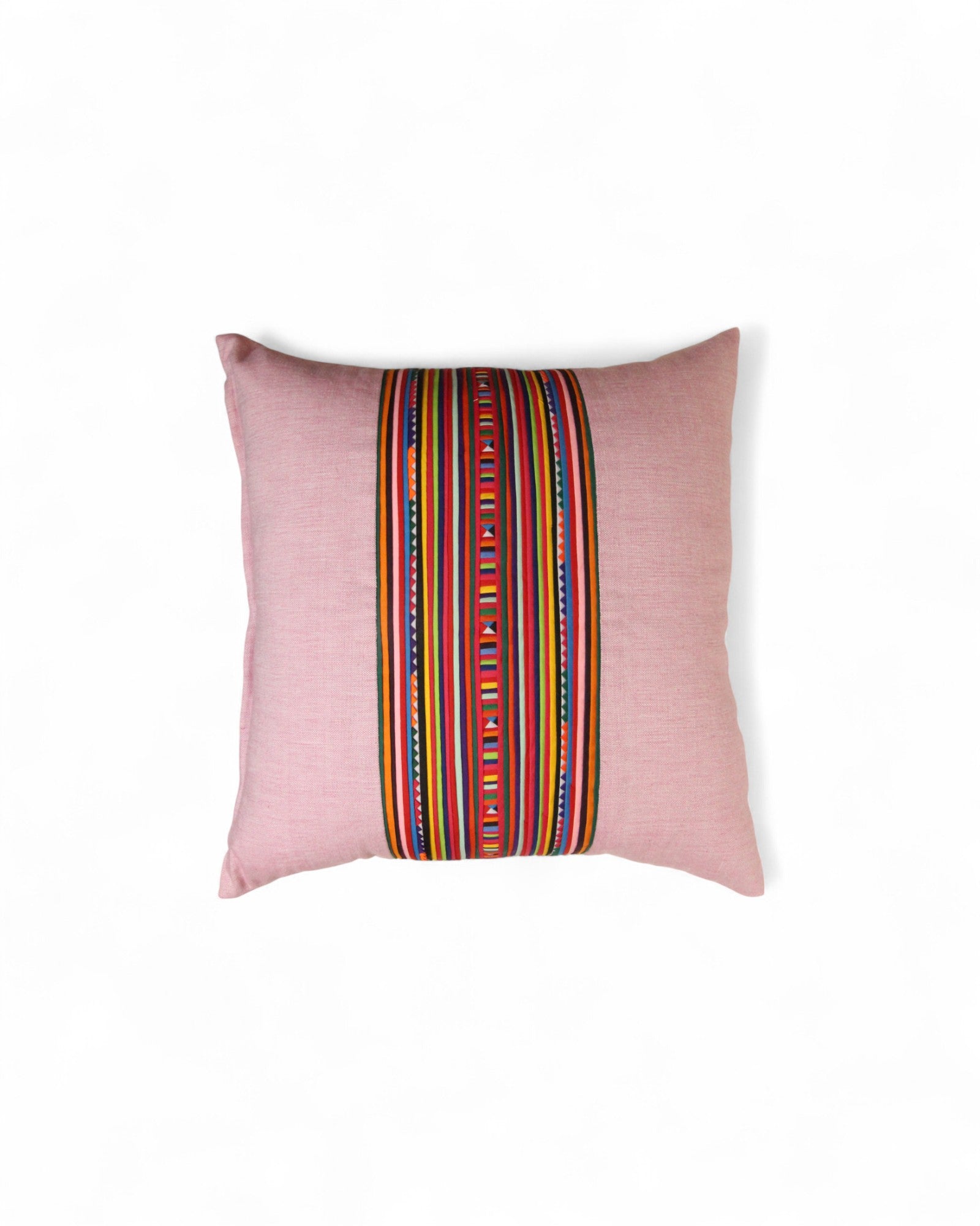 Square Cushion with Handwoven Cotton and Lisu Embroidery Center