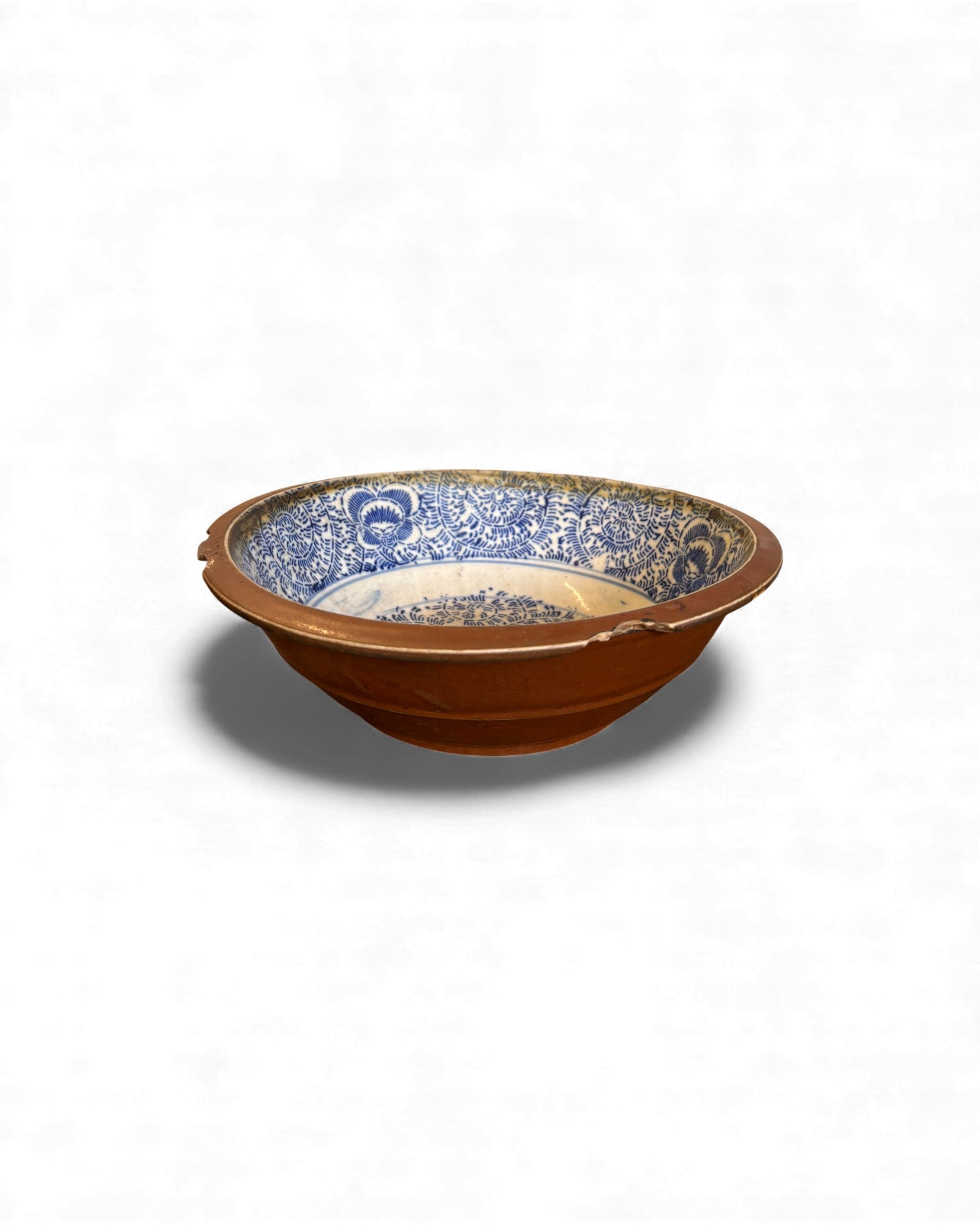 Blue and White Porcelain Basin with Metal Rim Surround Living - 4