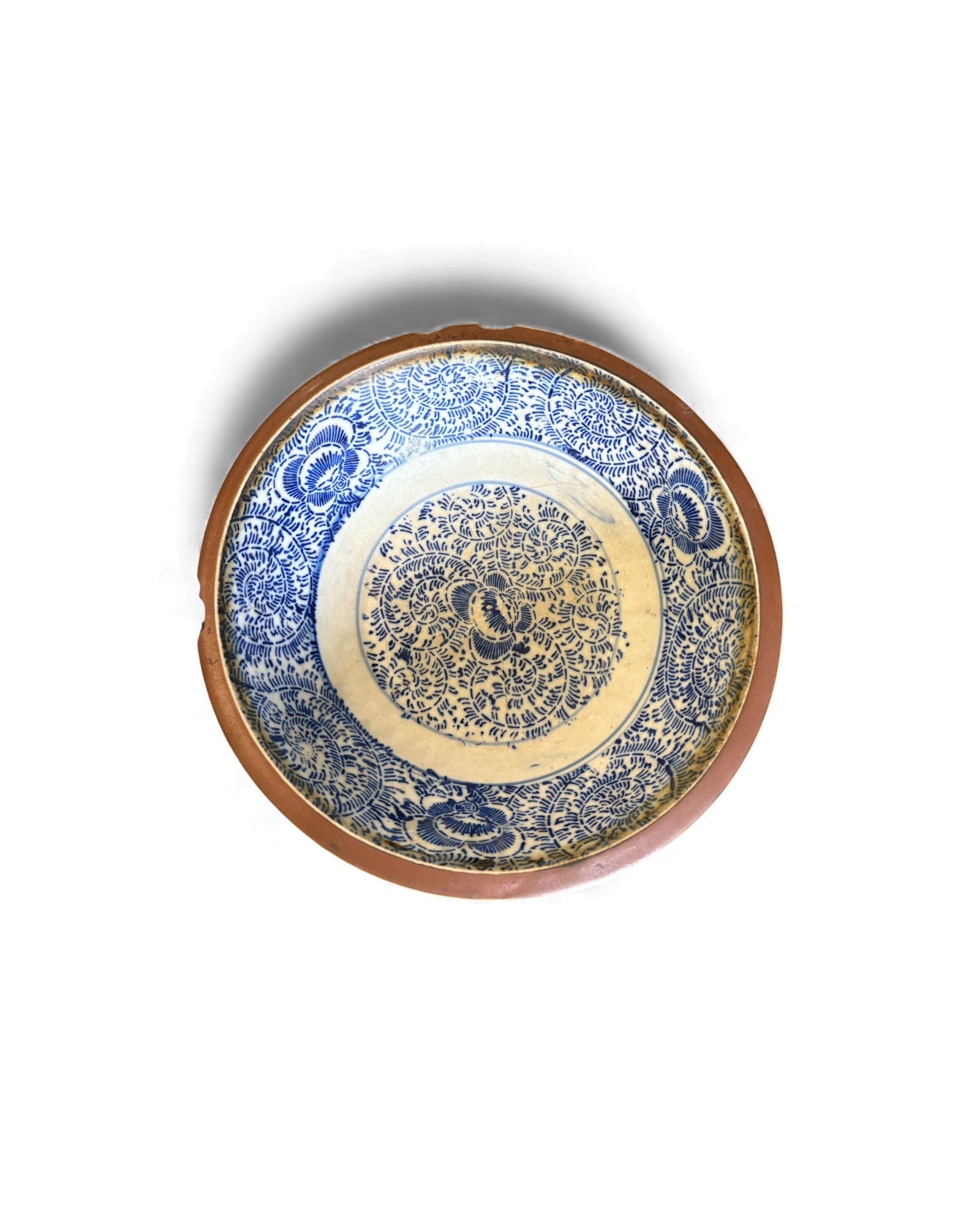 Blue and White Porcelain Basin with Metal Rim Surround Living - 5