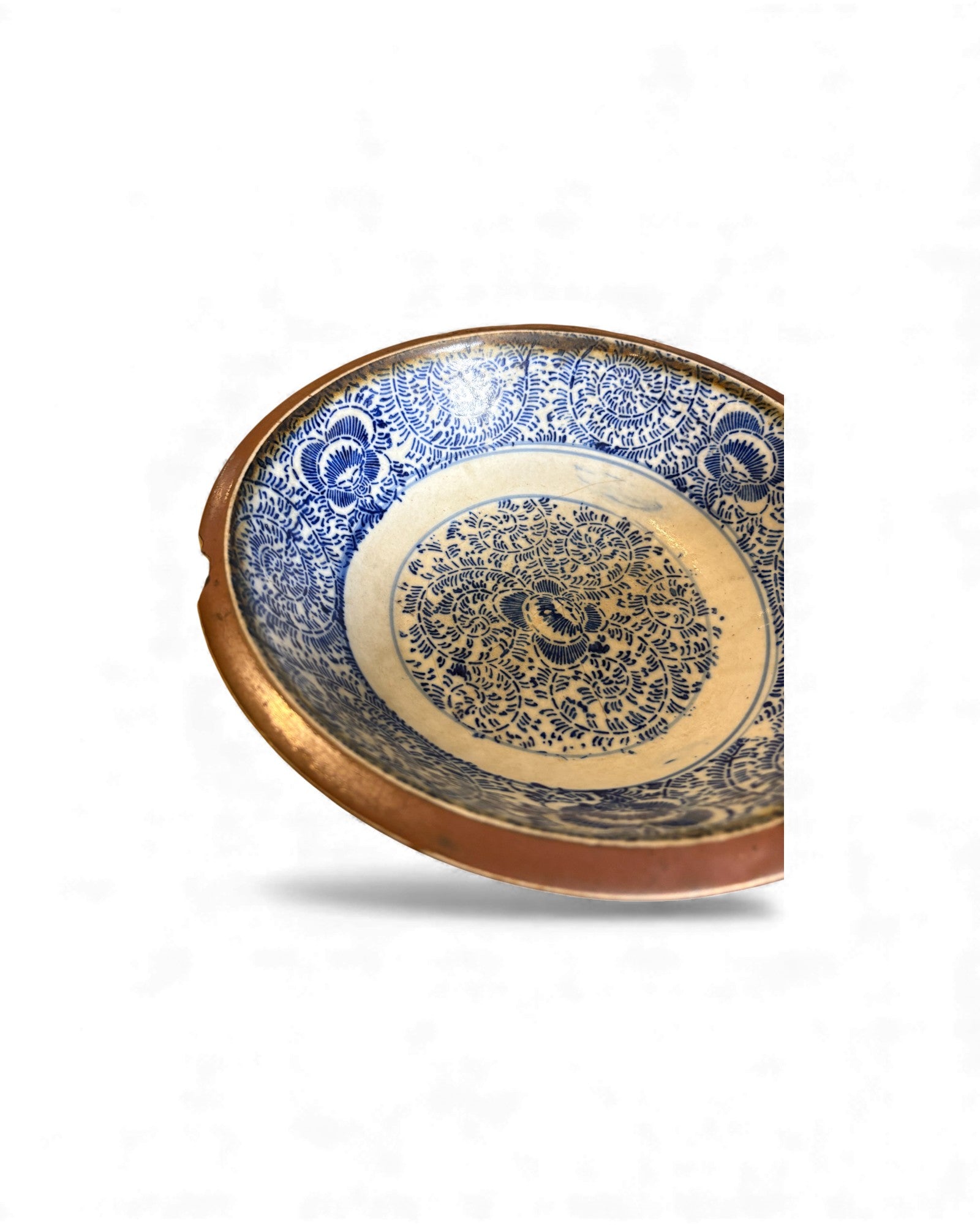 Blue and White Porcelain Basin with Metal Rim Surround Living - 6