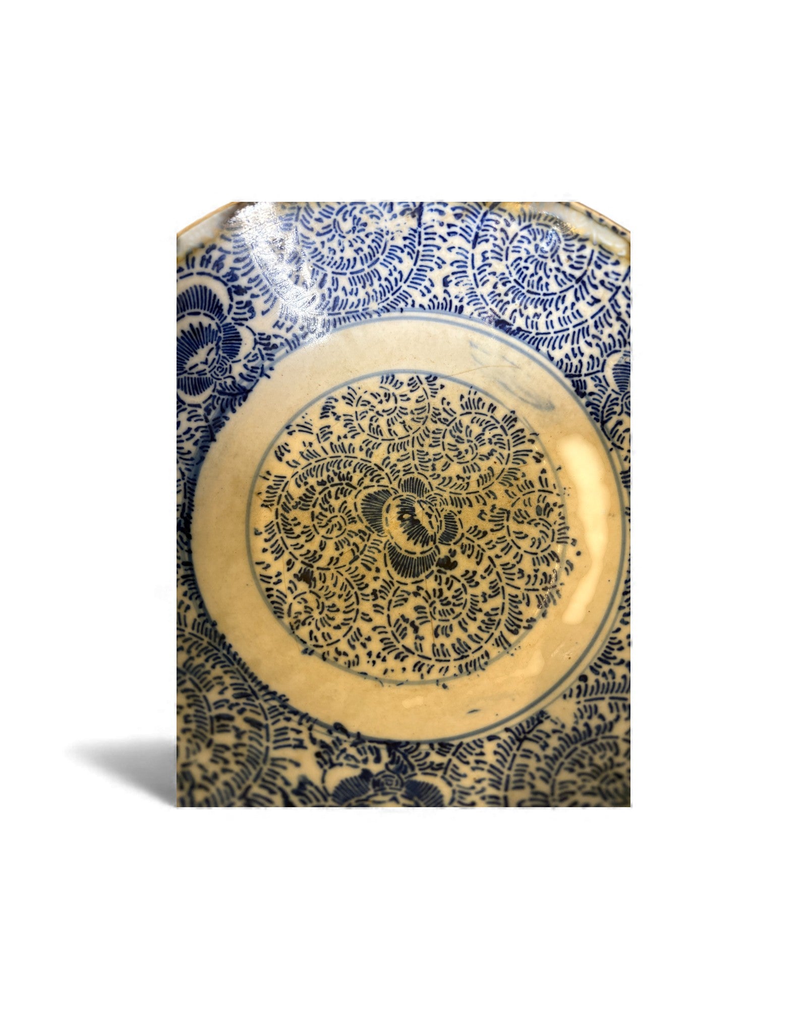 Blue and White Porcelain Basin with Metal Rim Surround Living - 7