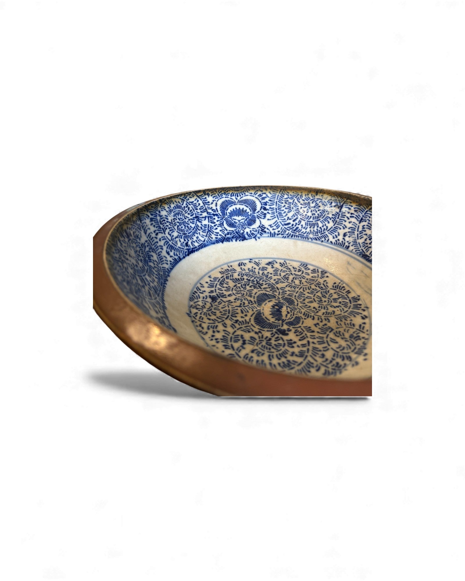 Blue and White Porcelain Basin with Metal Rim Surround Living - 8