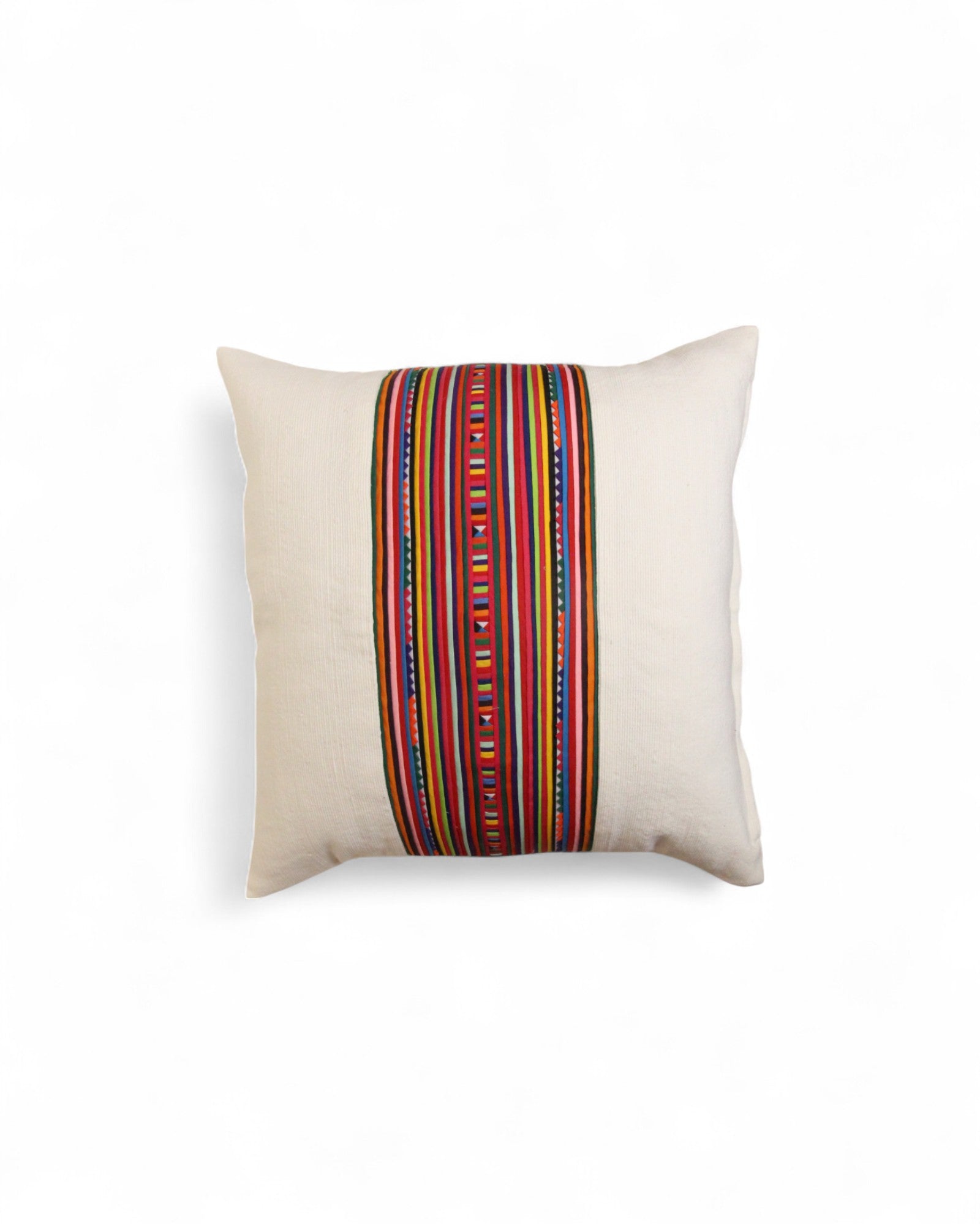 Square Cushion with Handwoven cotton & Lisu Embroidery - White